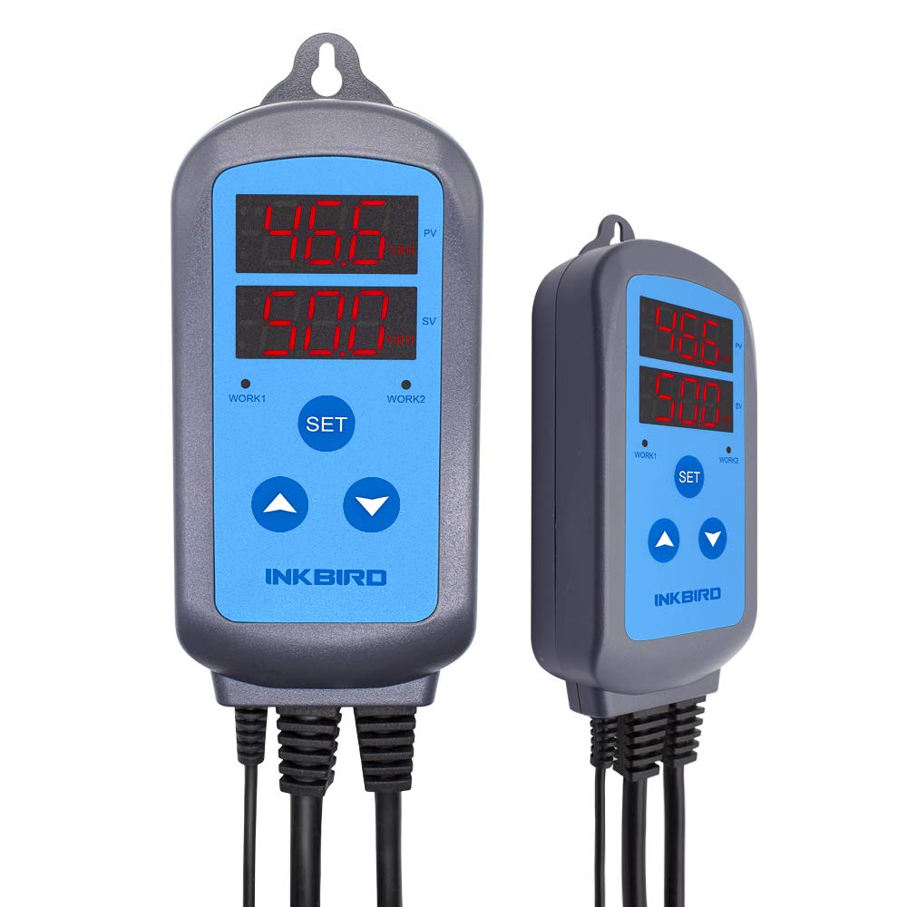Inkbird IHC200 Humidity Controller - Dual Stage Humidistat with Pre-Wired Outlet for Mushroom Greenhouse, Terrarium, Grow Tent & Home Use