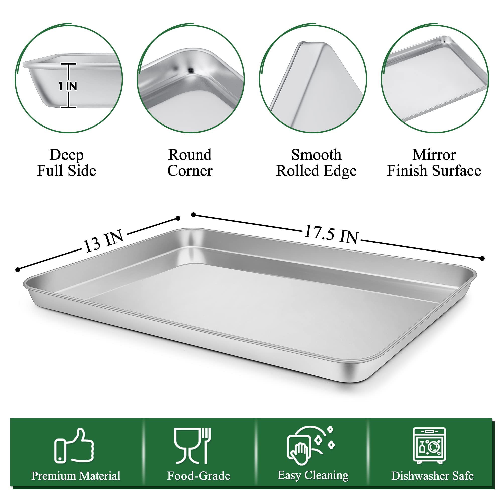 P&P CHEF Stainless Steel Baking Sheet and Cooling Rack Set (17.5 Inch, 4Pcs) - Large Oven Pan Tray for Cookies, Bread & Meats | Dishwasher & Oven Safe | Perfect for Baking, Roasting & Meal Prep