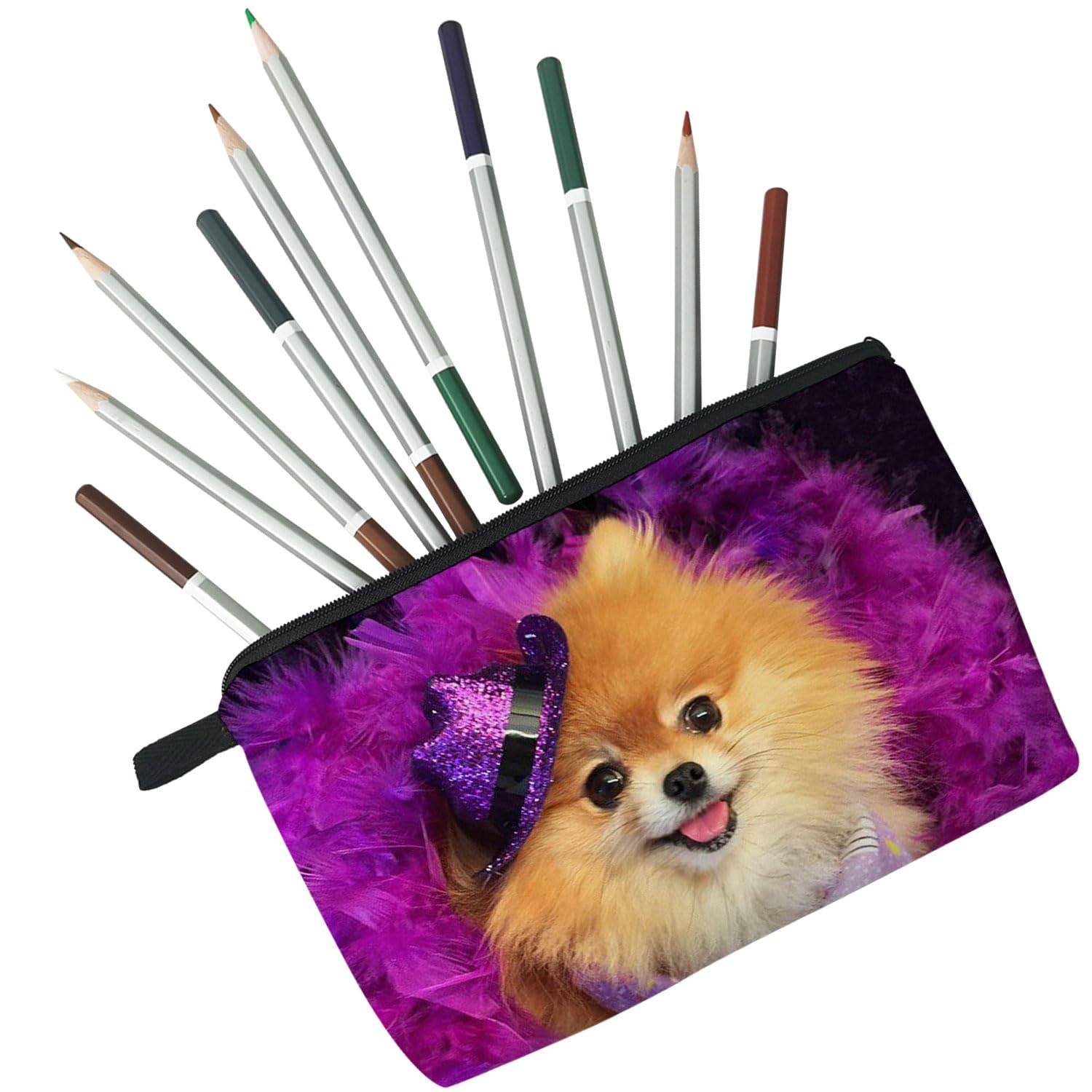 Cute Pomeranian Dog Makeup Bag for Women - Small Cosmetic Pouch for Purse, Travel & Toiletry - Zipper Pouch Gift for Dog Lovers & Girls - Perfect for Everyday Use, Travel Essentials & Gifts