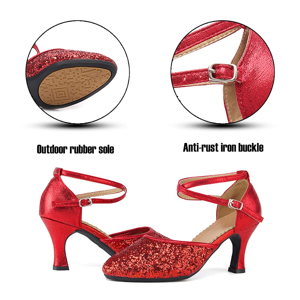 SWDZM Women's Glitter Latin Dance Shoes - Closed Toe Ballroom Salsa Heels for Women | Professional Dance Shoes for Salsa, Tango, Bachata | Perfect for Parties, Performances & Dance Competitions