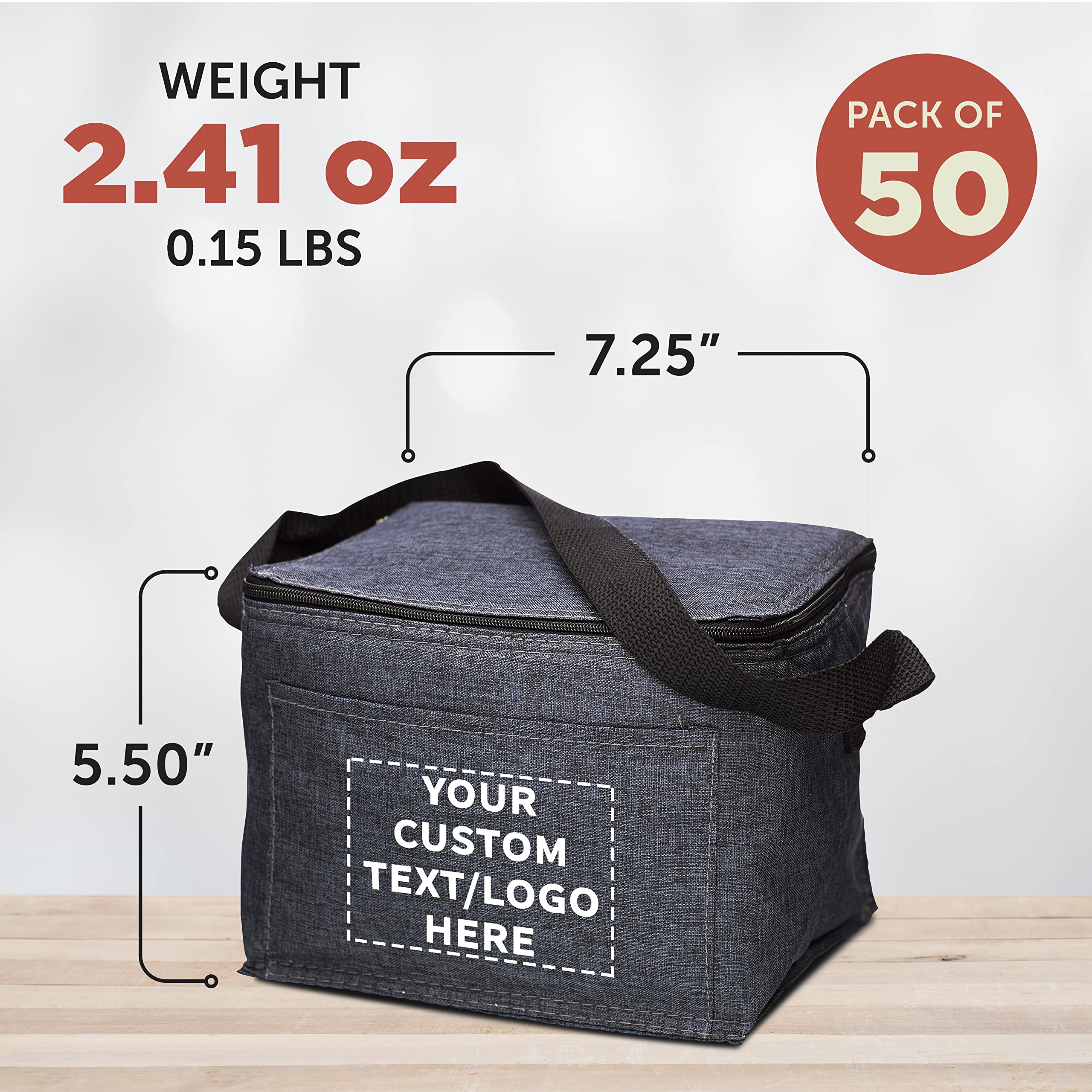 Custom Insulated Cooler Lunch Bag Set of 50 - Personalized Bulk Pack for Work, Travel & Outdoor Events - Black | Reusable Food Storage for Picnics, Camping & Office Lunches