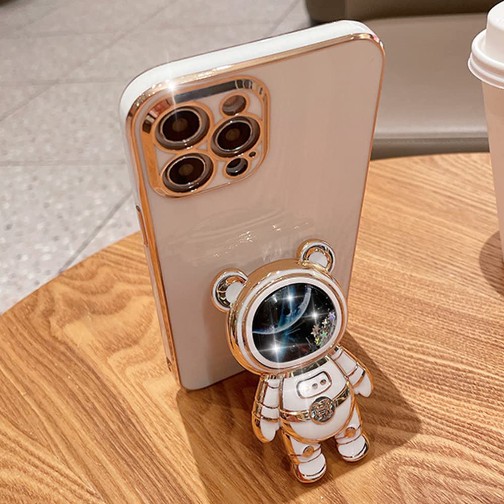 Shockproof Glitter Liquid Quicksand iPhone 12 Case with Kickstand - Cute Astronaut Design, Sparkle Bling Electroplated Cover for Women & Girls | Perfect for Daily Use, Travel, and Gift Giving