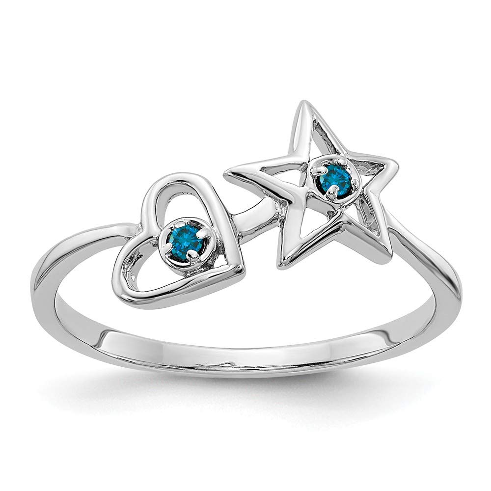 14K White Gold Blue Diamond Ring (0.03 Carat Total Weight) - Size 6.75 - Elegant Engagement, Wedding, Anniversary Gift for Her