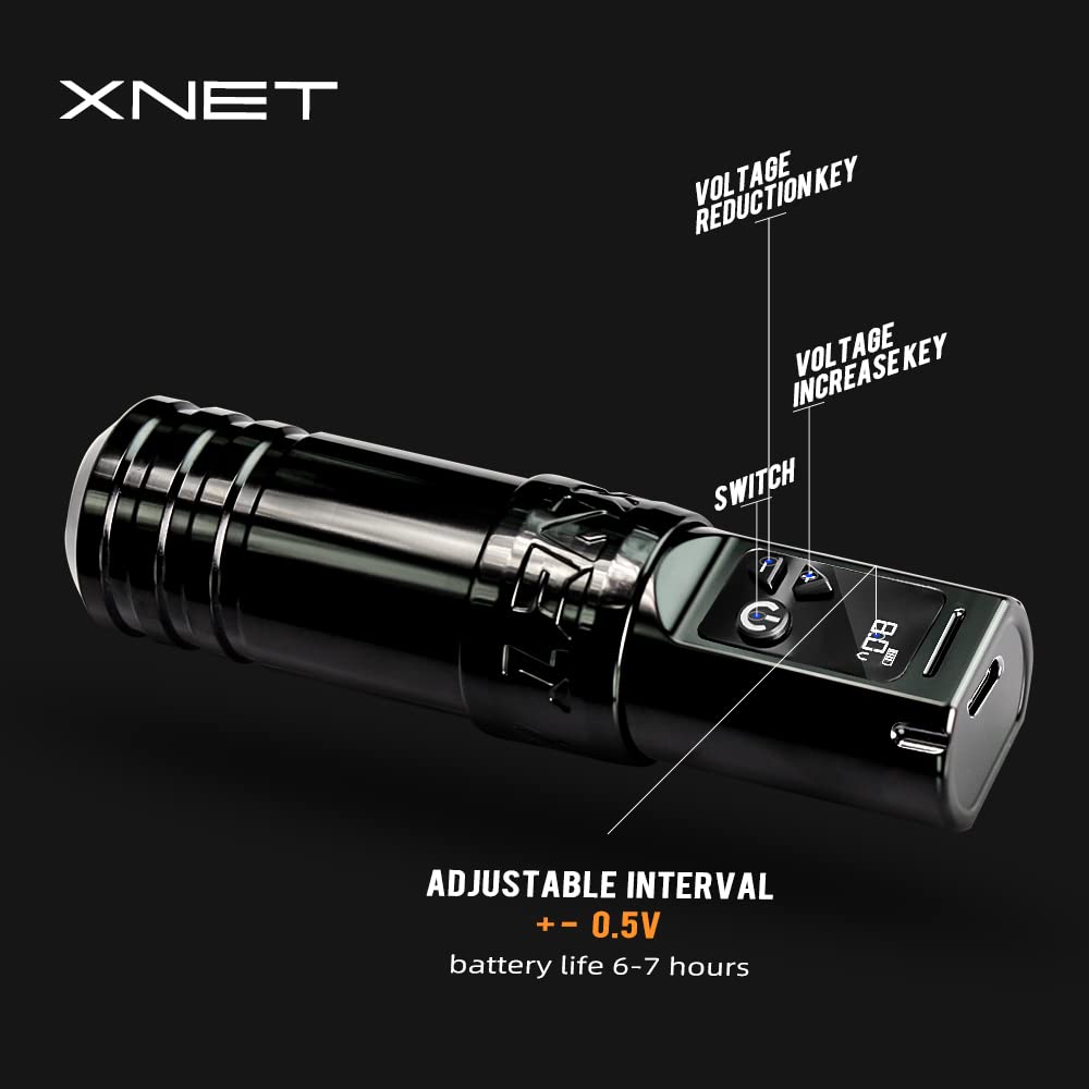 Professional Xnet Rotary Tattoo Machine Gun with LCD Display - Japan Coreless Motor Tattoo Pen Kit Includes 2400mAh Power Supply (Black) | Perfect for Tattoo Artists, Beginners & Body Art Professionals | Home Studio & Professional Tattoo Shop Use