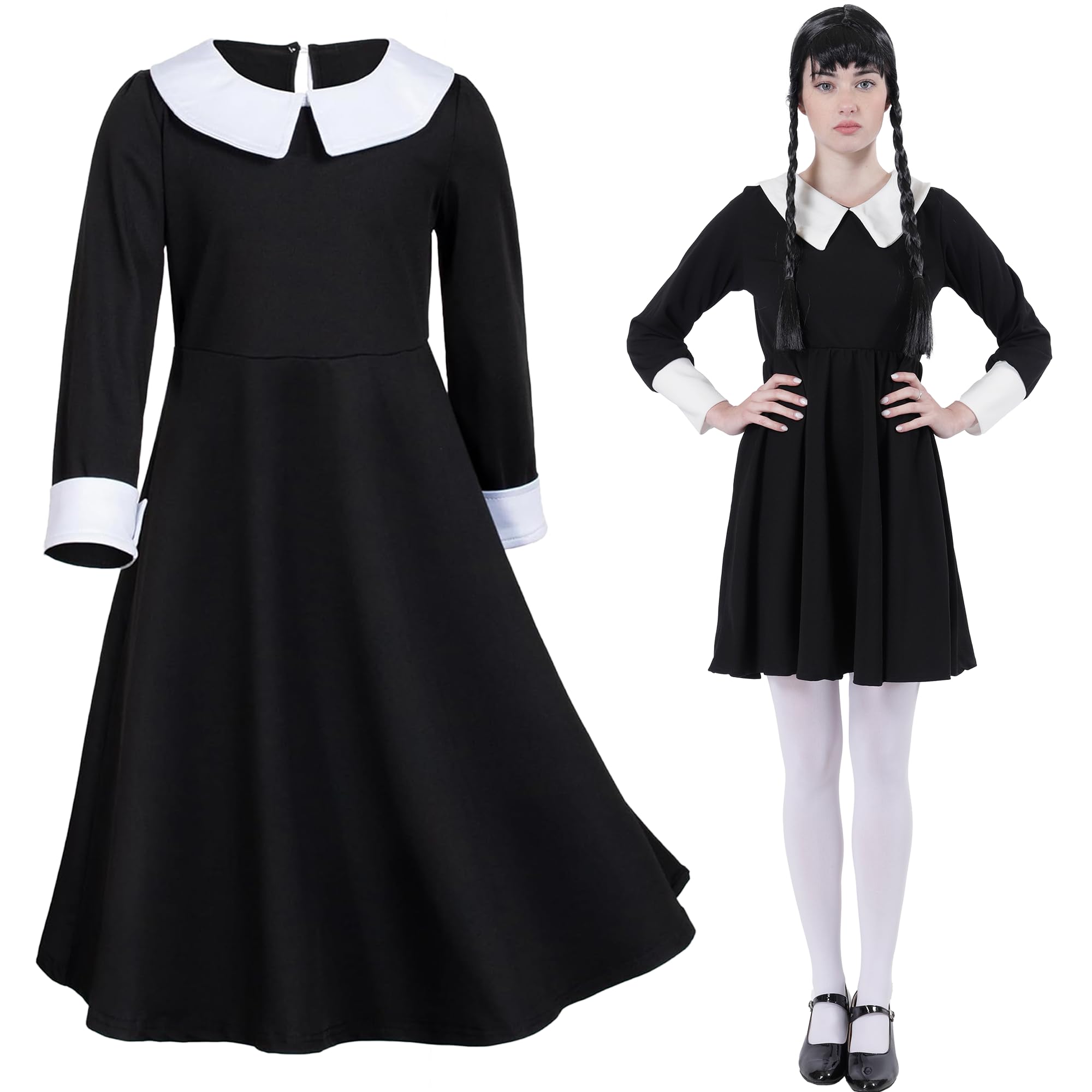 **Carnavalife Wednesday Addams Costume for Girls & Women - Black Halloween Dress for Kids & Adults - Perfect for Halloween Parties, Cosplay & Themed Events**