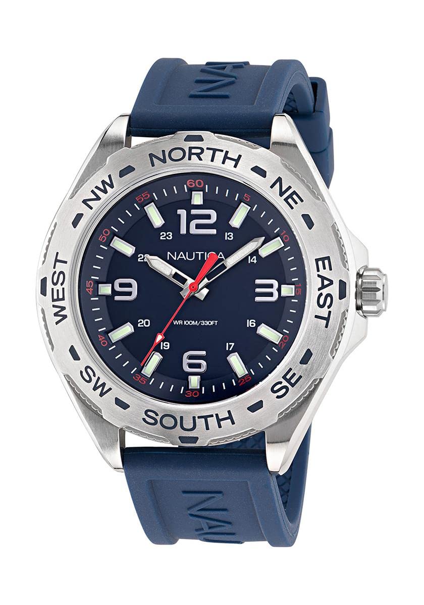Nautica Men's NAPCWS304 Clearwater Beach Blue Silicone Strap Watch - Waterproof Casual Dress Watch for Men - Perfect for Beach, Swimming & Everyday Wear