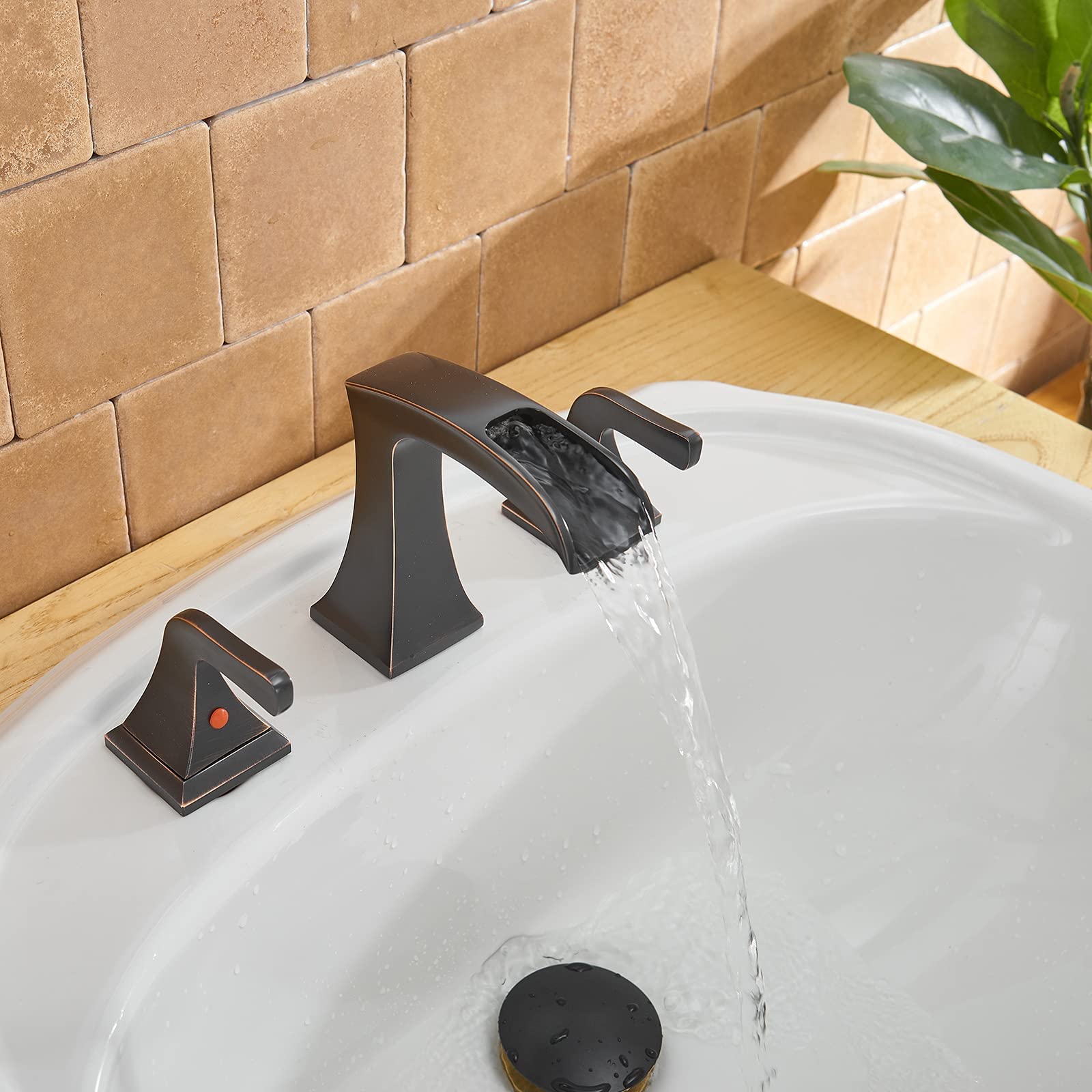 BWE Oil Rubbed Bronze 8-Inch Widespread Bathroom Faucet - 2-Handle 3-Hole Lavatory Sink Mixer Tap with Drain Assembly, Overflow & Supply Hoses - Perfect for Modern Bathroom Vanities and Powder Rooms