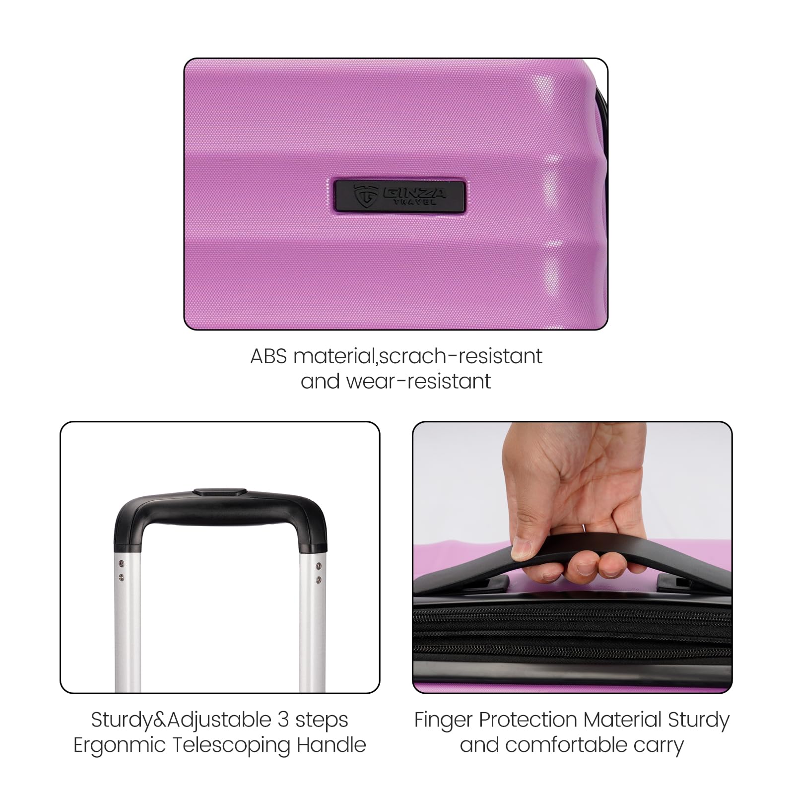 GinzaTravel 2-Piece Expandable Hardside Luggage Set with 4 Spinner Wheels, TSA Lock - Durable PC+ABS Suitcases (Purple, 20