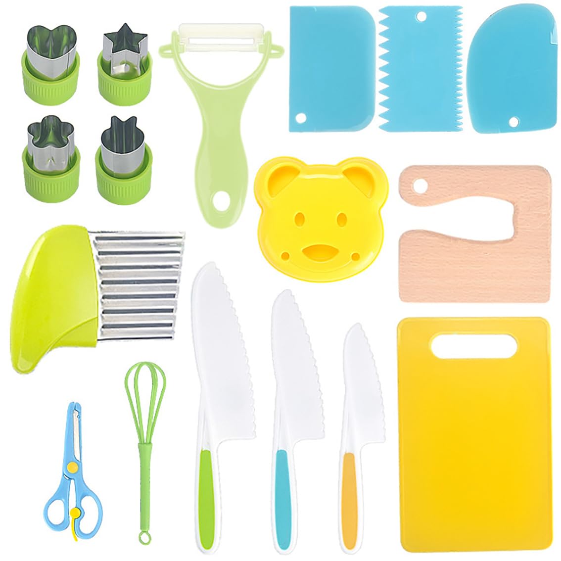 Ensiven 17-Piece Kids Safe Kitchen Set - Montessori Cooking Toys for Toddlers & Children - Real Cooking Knives & Utensils for Learning & Play - Perfect for Home, Preschool & Montessori Classrooms