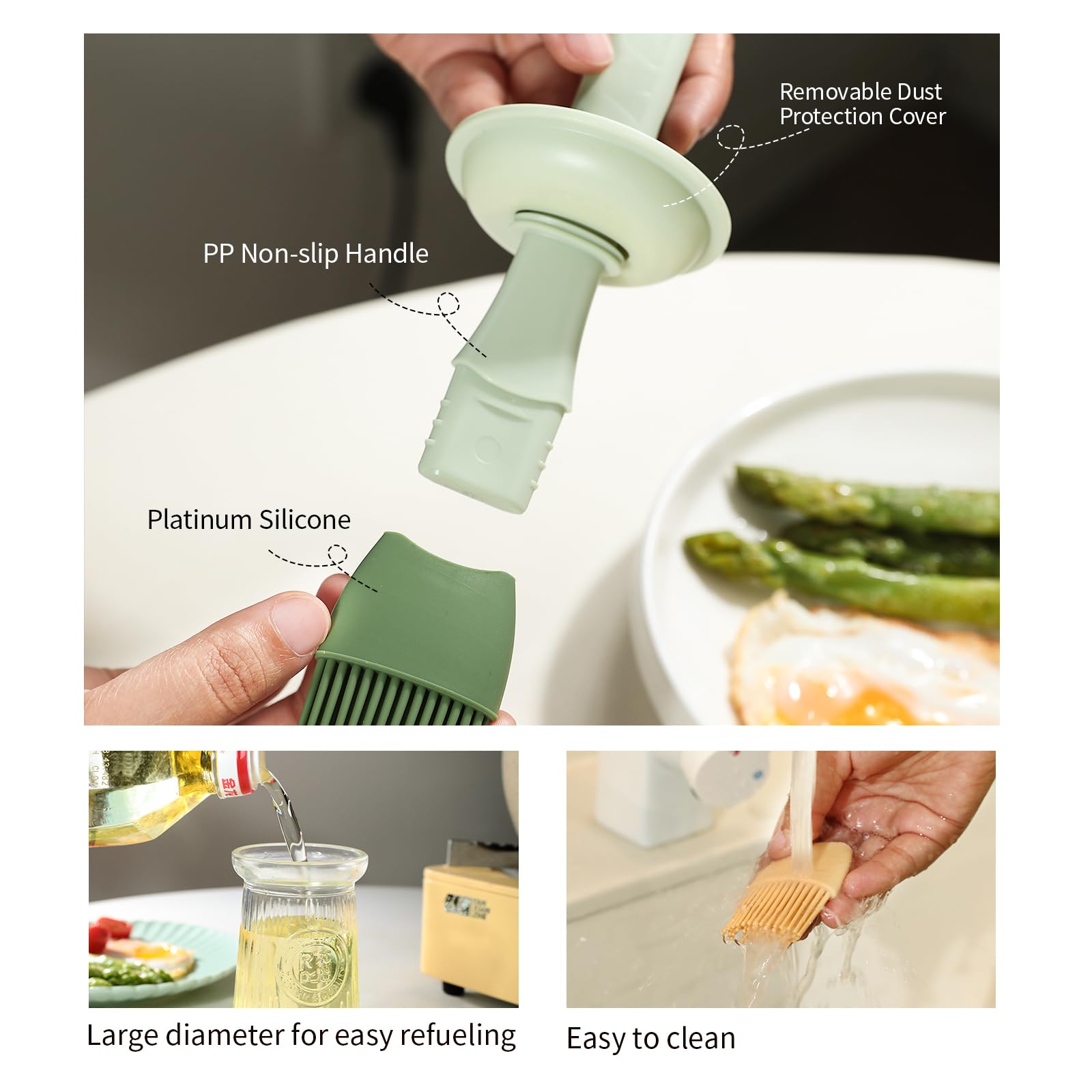 Premium Glass Oil Dispenser with Silicone Brush - 3-in-1 Olive Oil Bottle for Kitchen, Cooking, BBQ & Frying | Vinegar & Sauce Dispenser | Perfect for Salad Dressing, Marinades & Grilling (White)