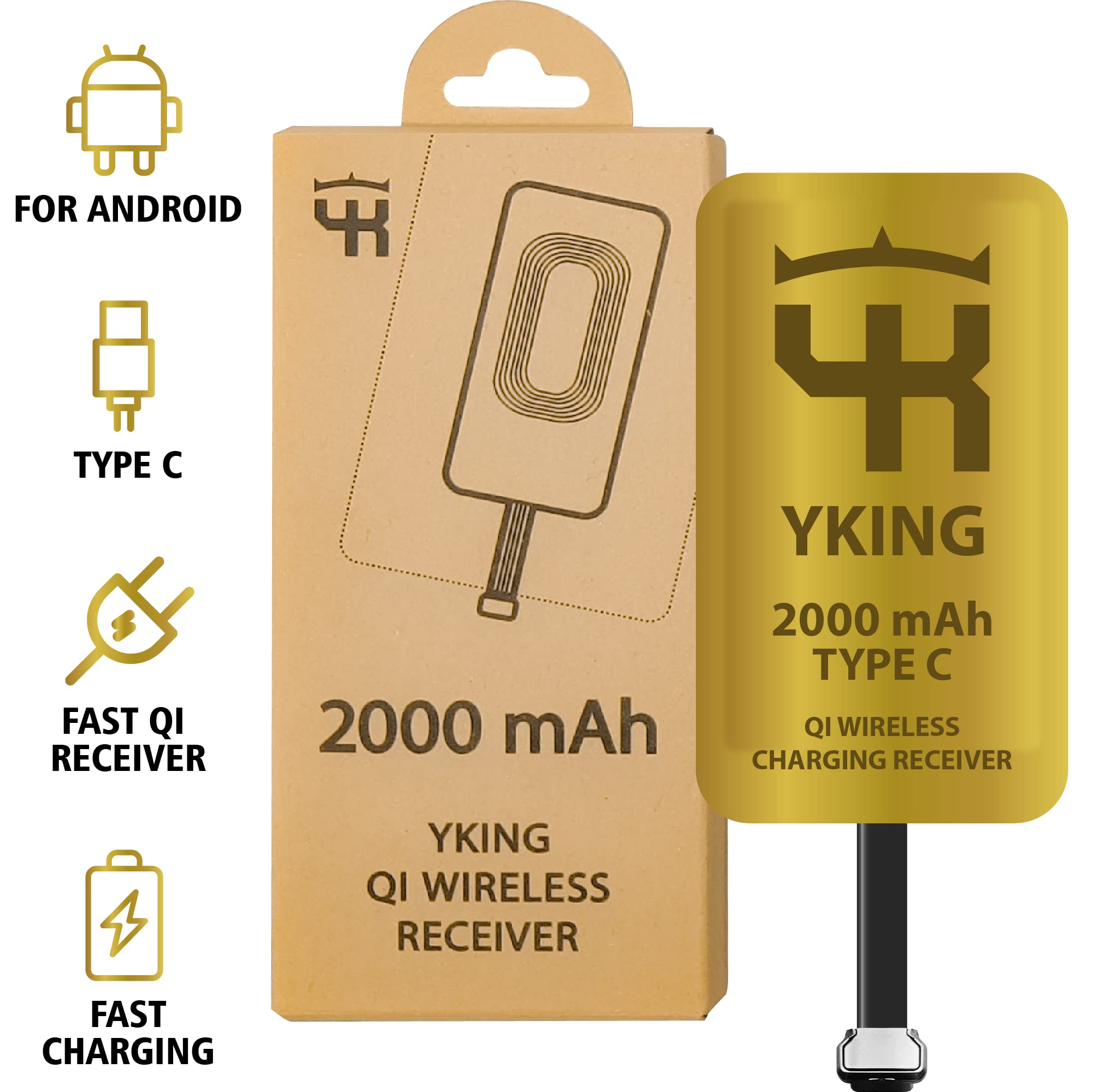 2000mAh Fast Qi Wireless Charging Adapter for Xiaomi Poco M3/F3/X3/Mi 10/11 & Huawei P30/P20 - USB Type C Wireless Charger Receiver - Fast Wireless Charging for Home, Office & Travel