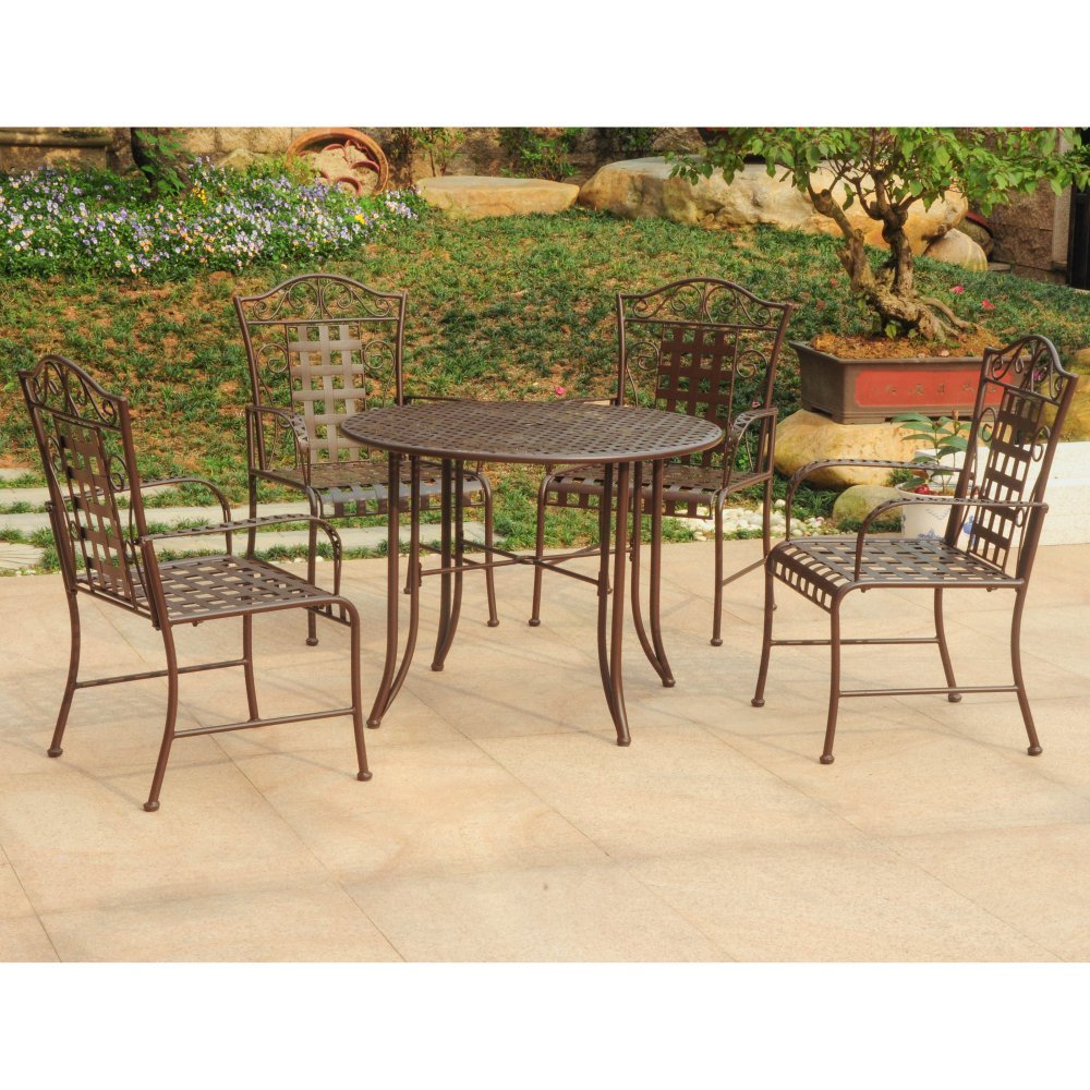 5-Piece Iron Patio Dining Set - Mandalay Brown Outdoor Furniture for Garden, Deck, or Backyard | Durable & Weather-Resistant Patio Table and Chairs Set