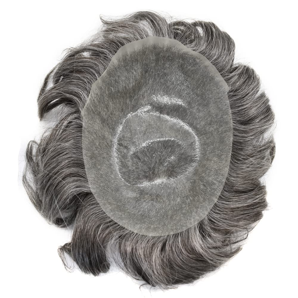 Premium 100% European Human Hair Toupee for Men - 0.12mm Thin Skin V-looped Hair Replacement System with Durable Poly Base (8