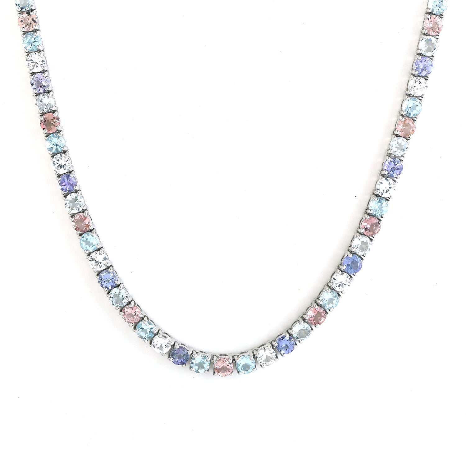 14K White Gold Blue Topaz & Tourmaline Multi-Gemstone Wedding Necklace – Elegant Matinee Length for Brides, Bridesmaids & Special Occasions