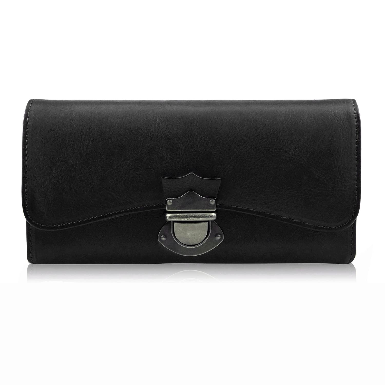 VRHUIS Genuine Leather Wallet for Women - RFID Blocking Credit Card Holder & Large Capacity Purse (Black) - Perfect for Everyday Use, Travel, and Gift Giving