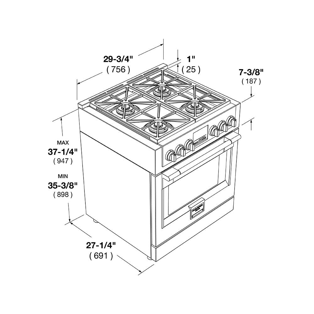 Fulgor Milano 30-inch 600 Series Dual Fuel Range - 4 Burner Stainless Steel Gas Stove & Electric Oven (Model F6PDF304S1) | Perfect for Modern Kitchens & Professional Cooking