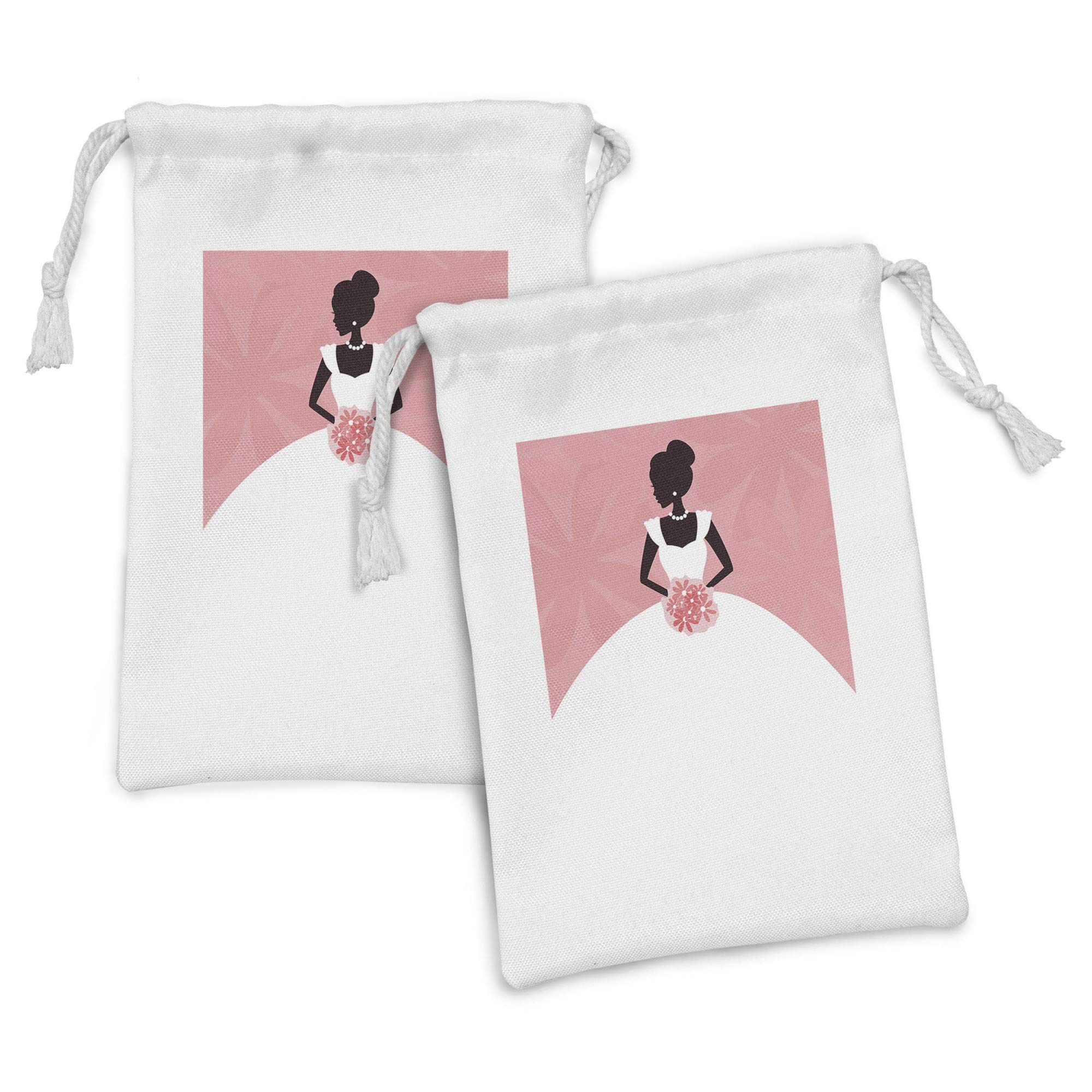 Ambesonne 2-Pack Bridal Shower Fabric Pouches - Floral Wedding Dress Print Drawstring Bags (9