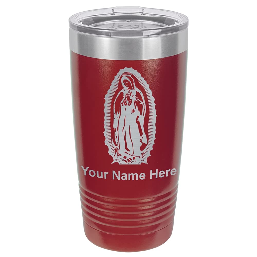 LaserGram 20oz Vacuum Insulated Stainless Steel Tumbler Mug with Virgin of Guadalupe Design - Custom Engraving Included (Maroon) - Perfect for Coffee, Tea & Cold Drinks at Home, Office or Travel