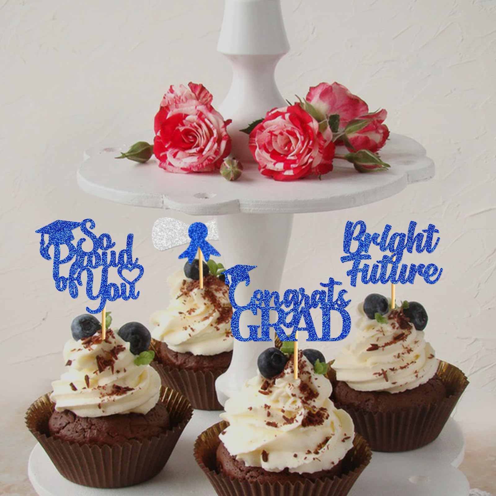 2024 Graduation Cupcake Toppers - Class of 2024 Party Decorations (Blue & Silver, 40Pcs) | Perfect for Graduation Parties, School Celebrations & Dessert Table Decor