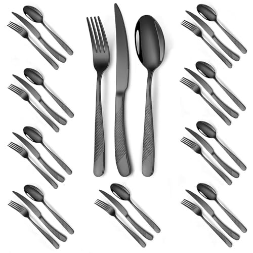 30 Pcs Black Hammered Flatware