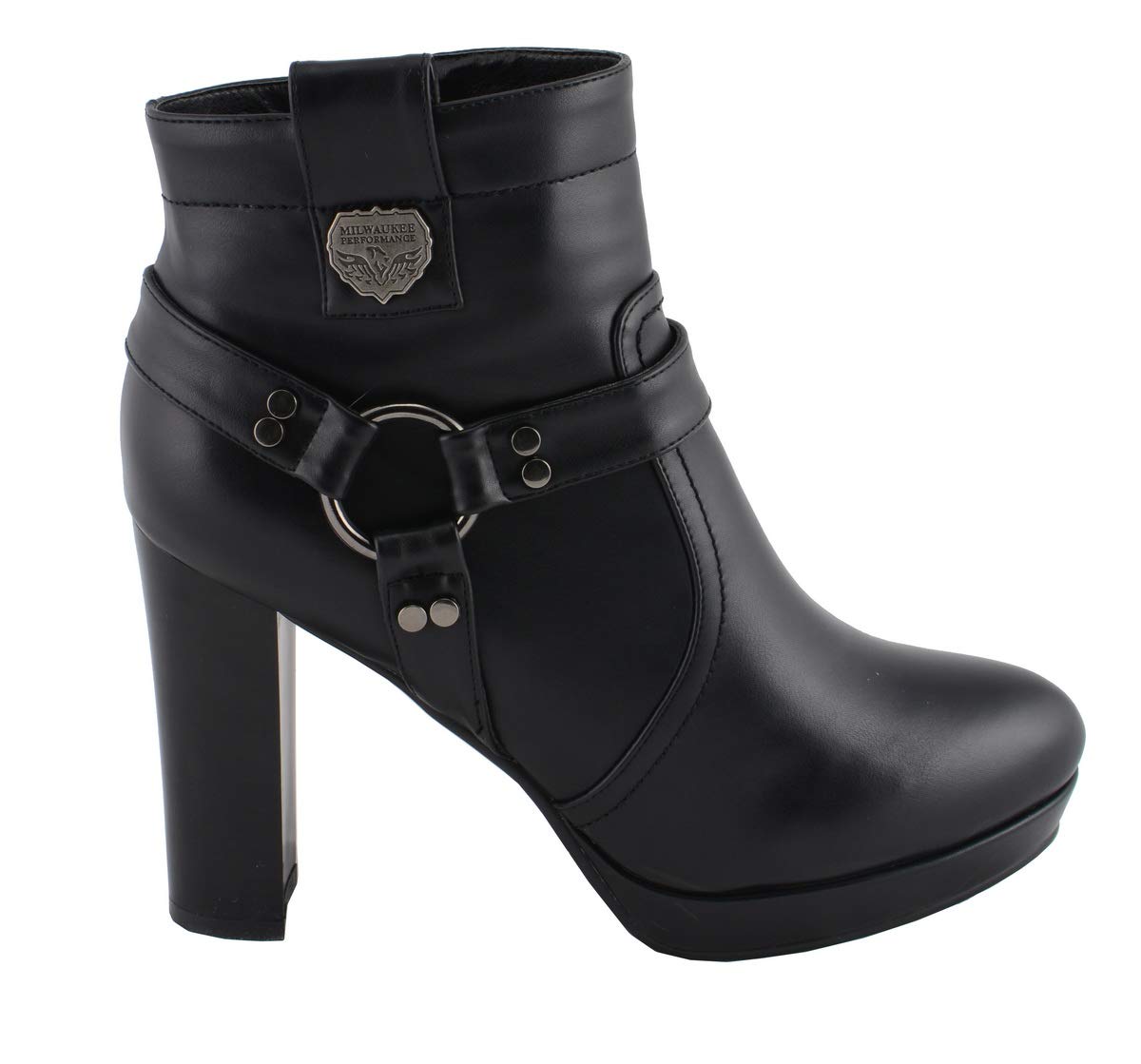 Milwaukee Leather MBL9432 Women's Black Harness Ankle Boots - Fashion Block Heel Booties for Women - Perfect for Casual Outfits, Date Nights & Fall/Winter Style