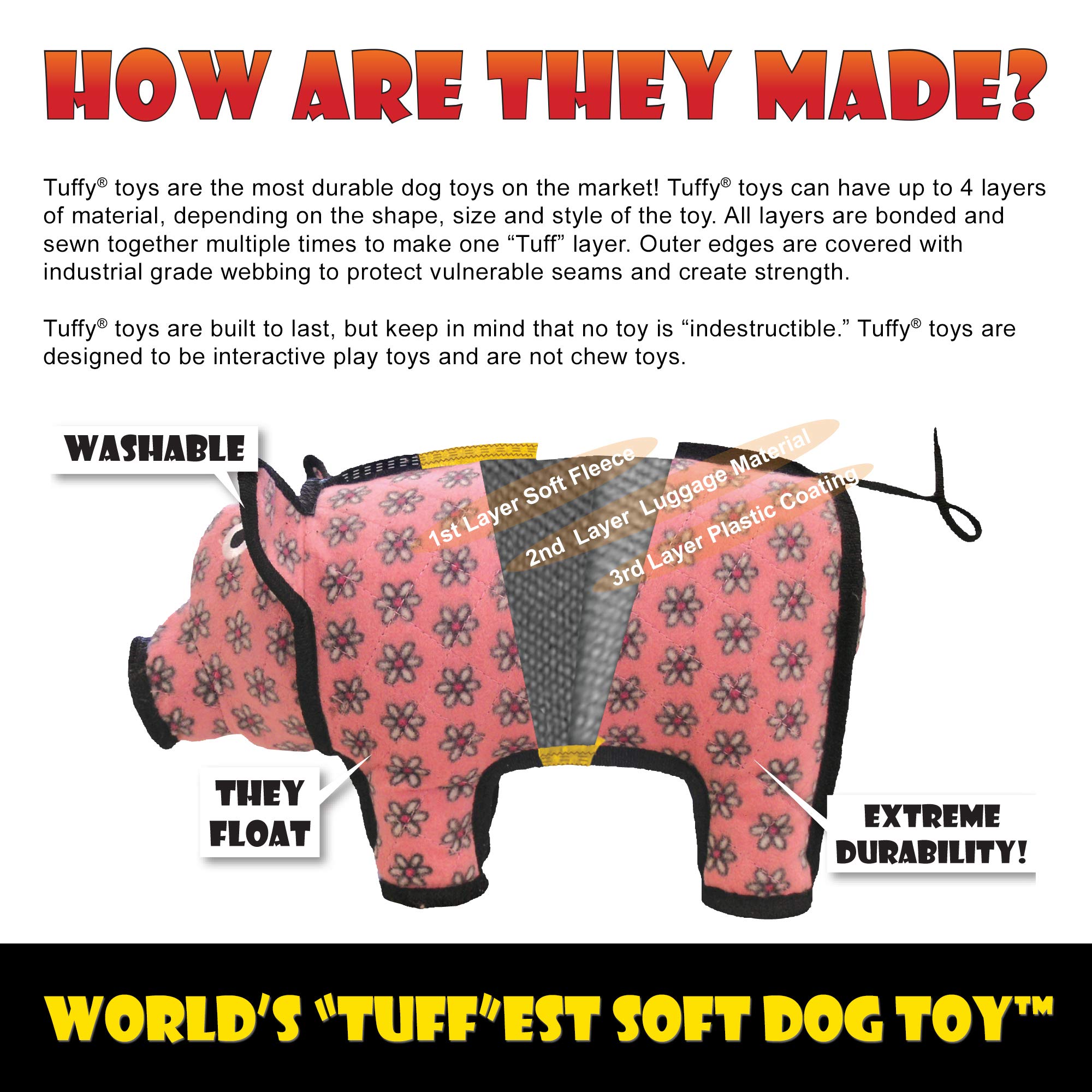 TUFFY - World's Toughest Soft Dog Toy - MEGA Ring with Squeakers - Multi-Layer Durable Design for Aggressive Chewers - Interactive Play for Tug, Toss & Fetch - Machine Washable & Floats - Perfect for Outdoor Play & Water Fun (Regular 2 Pack, Brick)