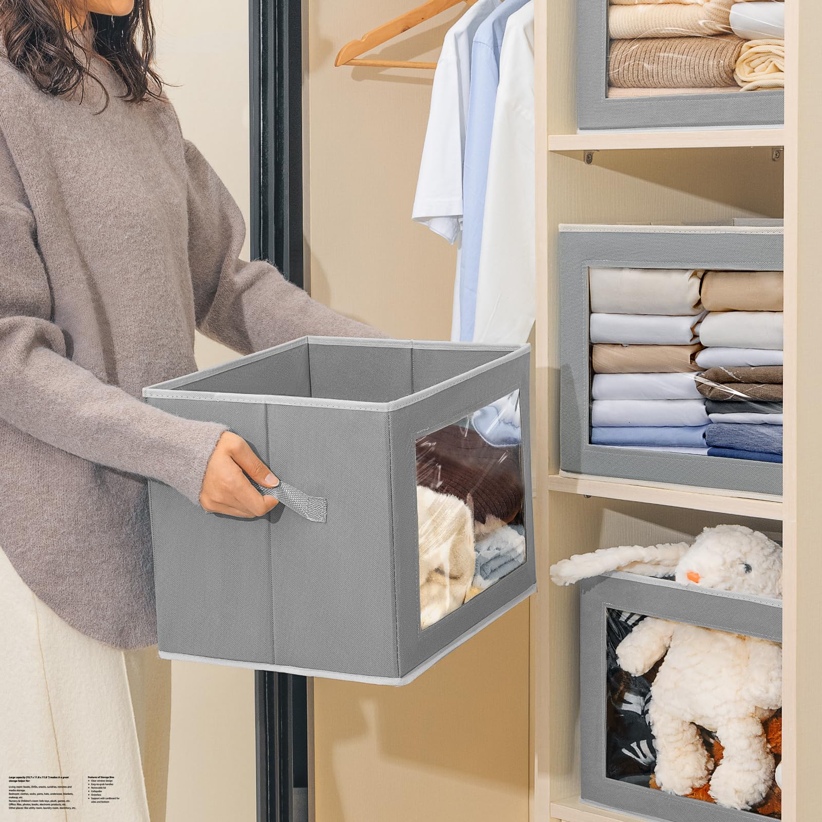 Foldable Storage Bins with Lids - 4 Pack Collapsible Closet Organizer Bins for Bedroom, Living Room & Kids Room - Space Saving Storage Boxes for Home Organization & Seasonal Clothes Storage