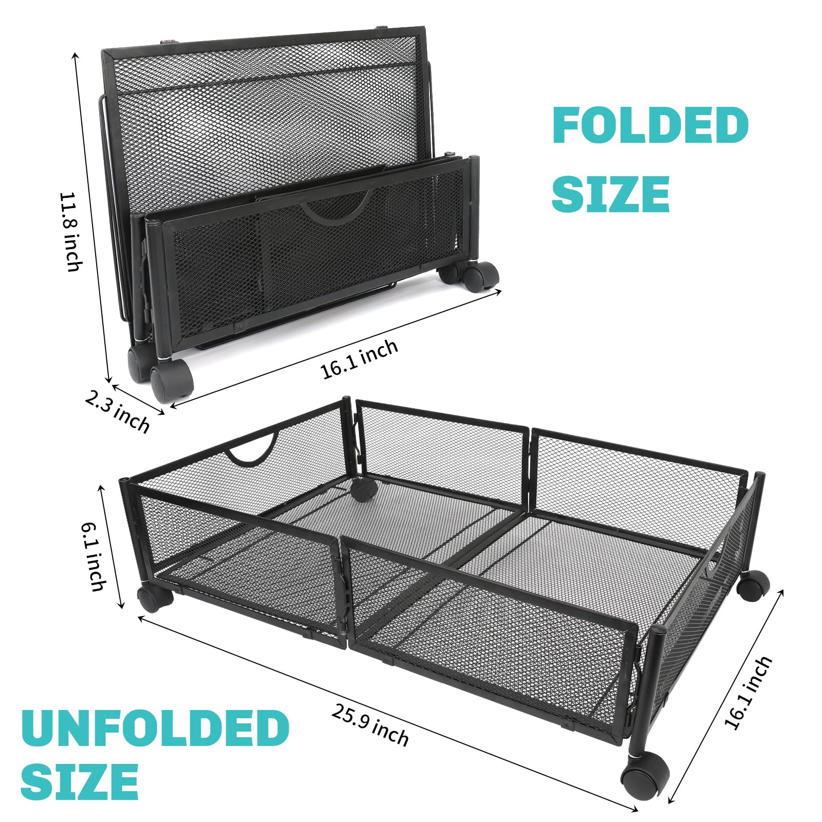 Kmise 4-Piece Underbed Storage Bins with Wheels - Metal Bed Storage Containers for Clothes, Blankets, Toys, Books & Shoes | Space-Saving Bedroom Organization Solution for Small Spaces & Apartment Living