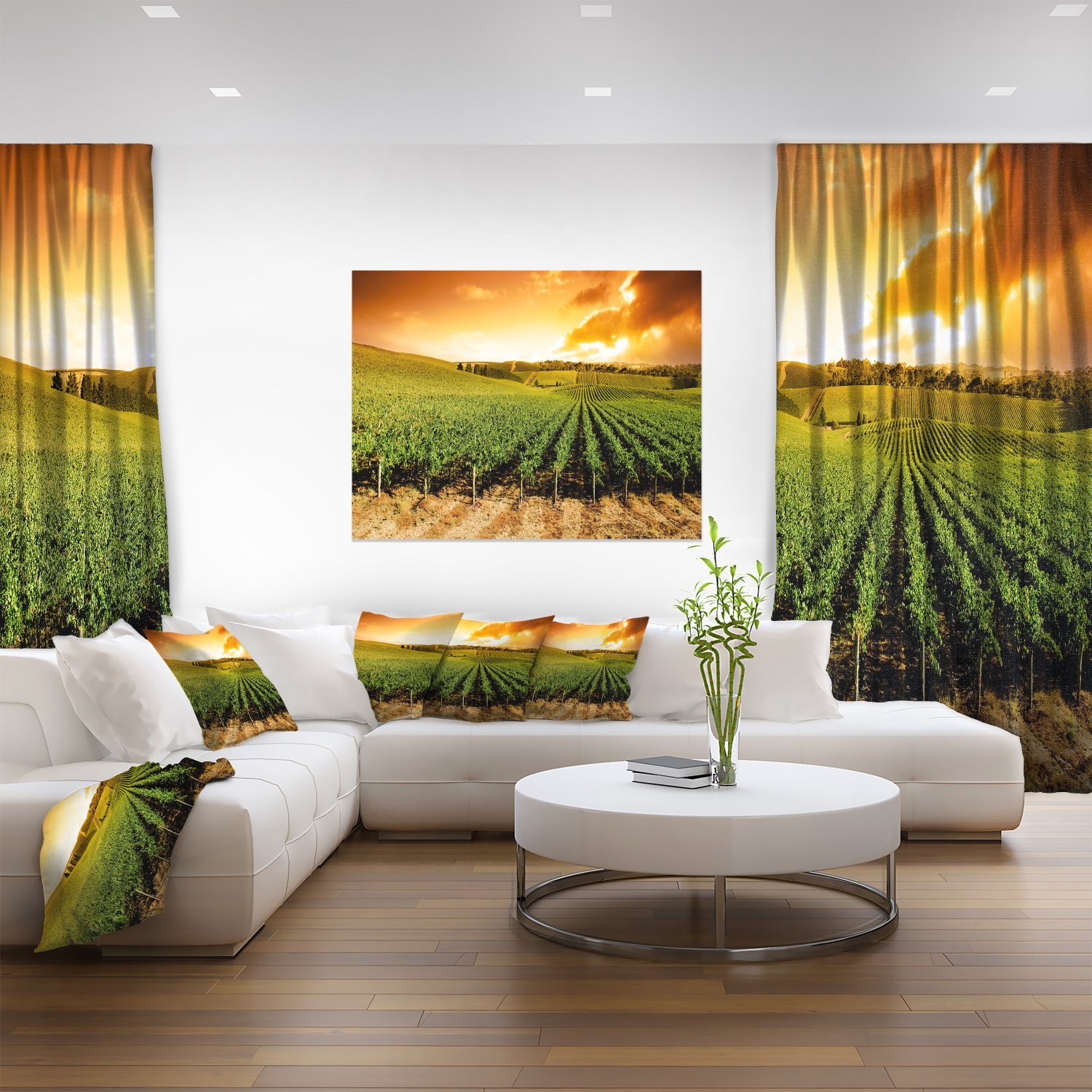 Stunning Sunset Vineyard Panorama Wall Art - Extra Large Landscape Canvas Print for Living Room, Bedroom & Office Decor