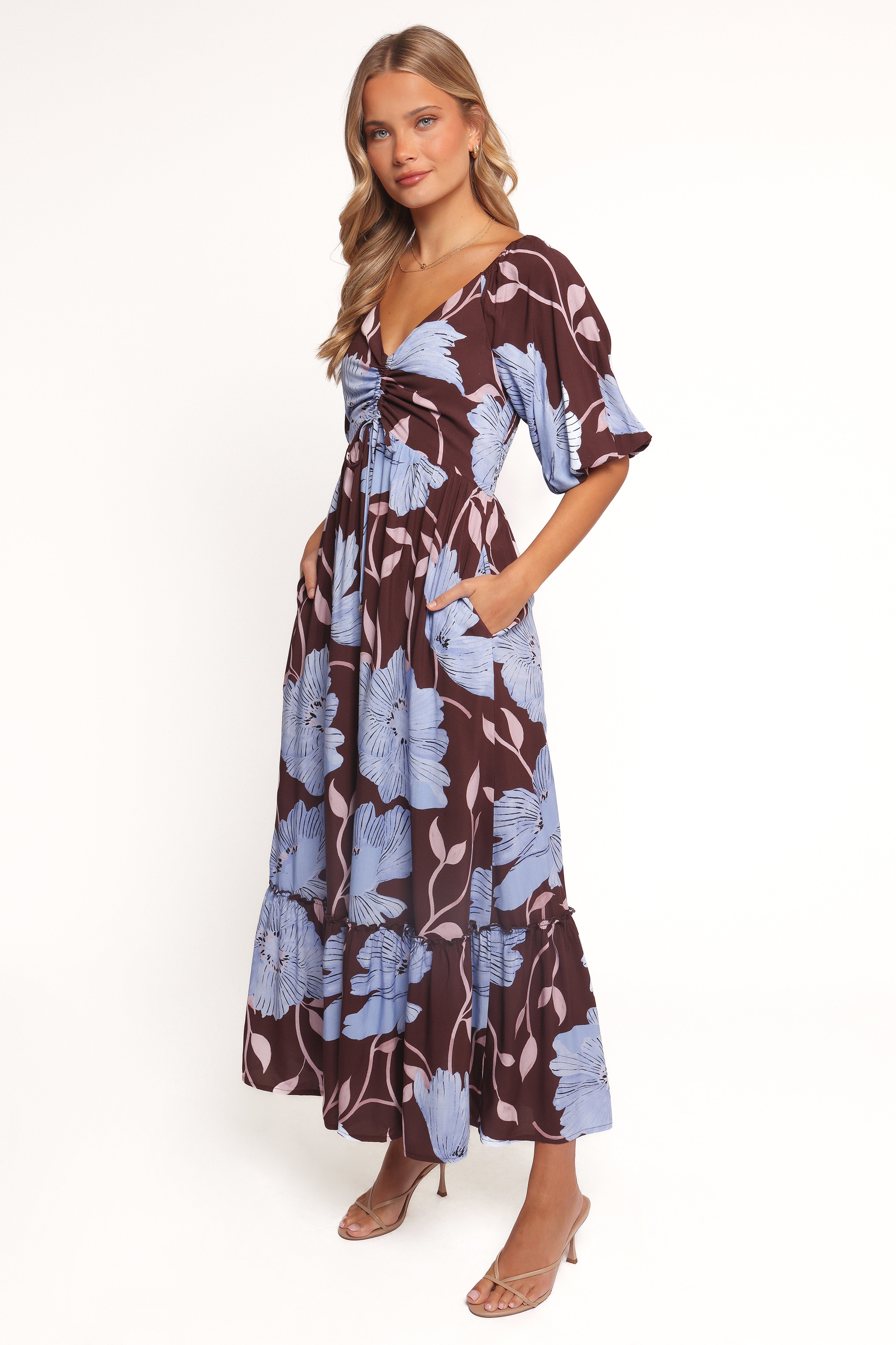Annabella Floral Maxi Dress - Blue Poppies Print, Women's Summer Beach Dress for Vacation, Party & Outdoor Events
