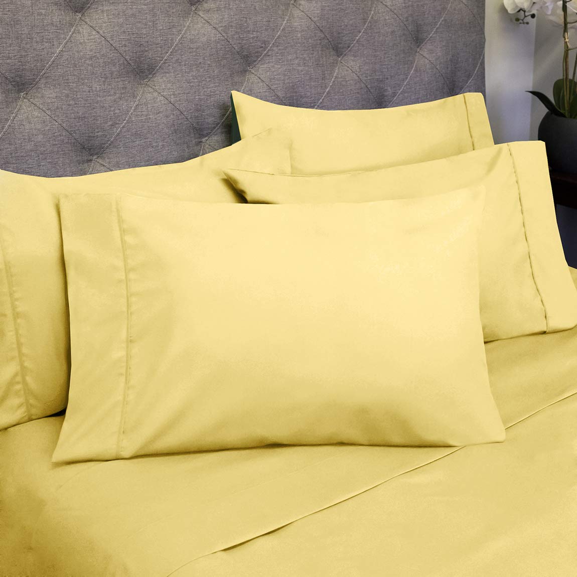 Premium 6-Piece Hotel Quality Bedding Set - 100% Egyptian Cotton 400 Thread Count, Hypoallergenic (1 Flat Sheet, 1 Fitted Sheet, 4 Pillowcases) - Full Size, Sunny Yellow - Perfect for Guest Rooms, Luxury Homes & Allergy Relief