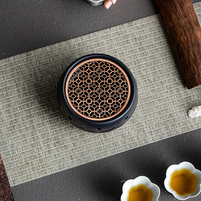 Premium Black Ceramic Lotus Tea Warmer - Elegant Tea Pot Warmer for Home & Office Use - Perfect for Tea Lovers & Gifts