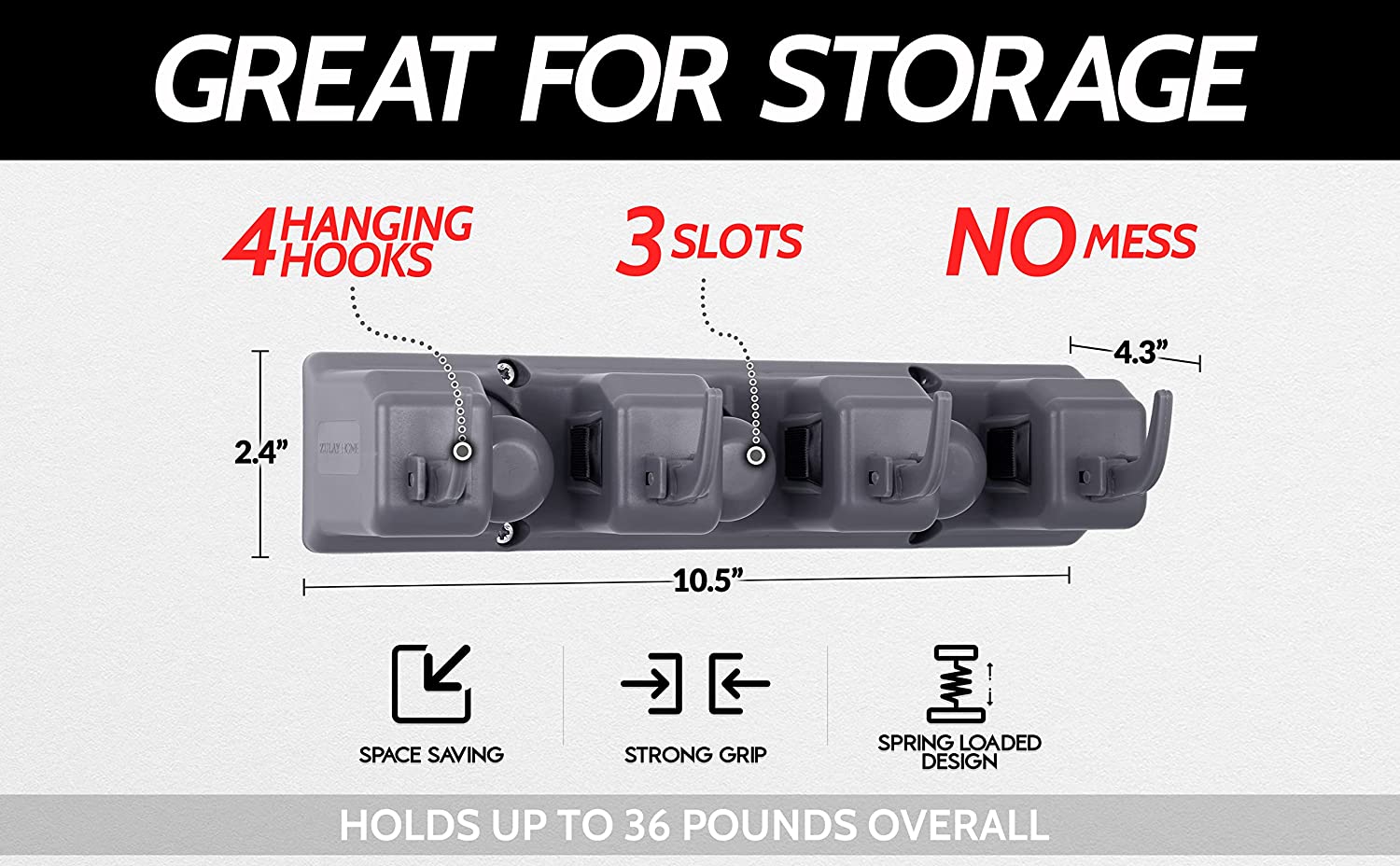 3-Slot Wall Mounted Organizer Utility Rack - Heavy Duty Mop Holder & Broom Hanger for Garage, Kitchen, Bathroom Storage - Space Saving Cleaning Tool Organizer for Home Organization