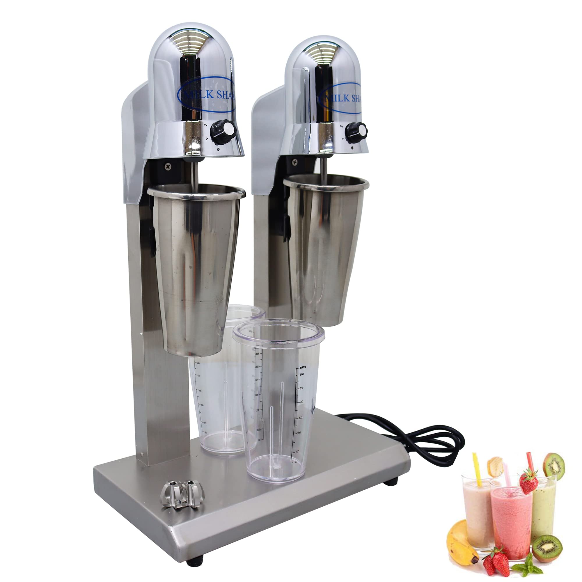 INTSUPERMAI Commercial Electric Milkshake Maker - Double Head Smoothie Blender with 2 Stainless Steel Cups & Adjustable Speed - Perfect for Home, Cafes, Shake Bars & Restaurants (110V) - Make Delicious Milkshakes, Smoothies & Frozen Drinks