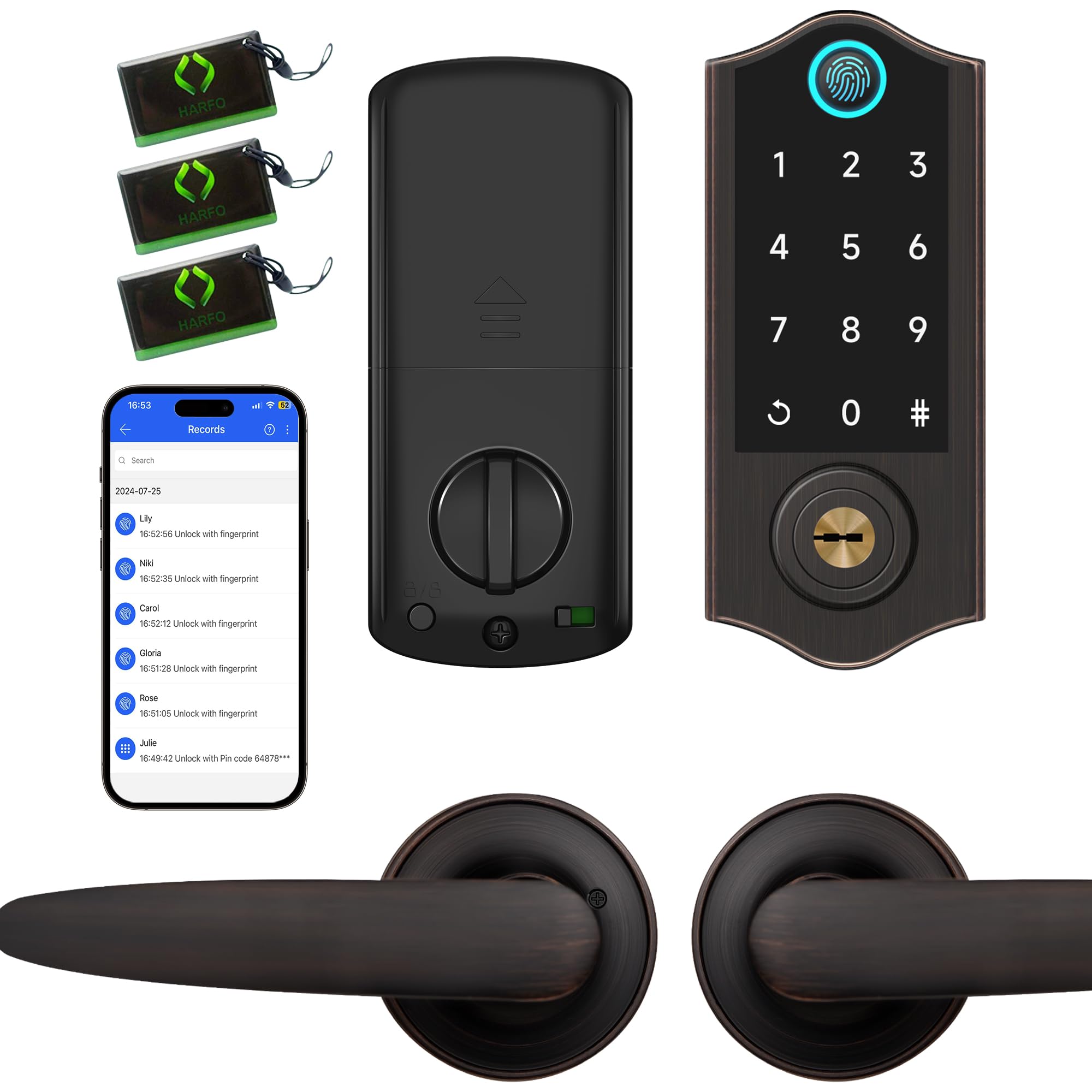 Harfo Smart Fingerprint Door Lock - Keyless Entry, App Control - for Home Security