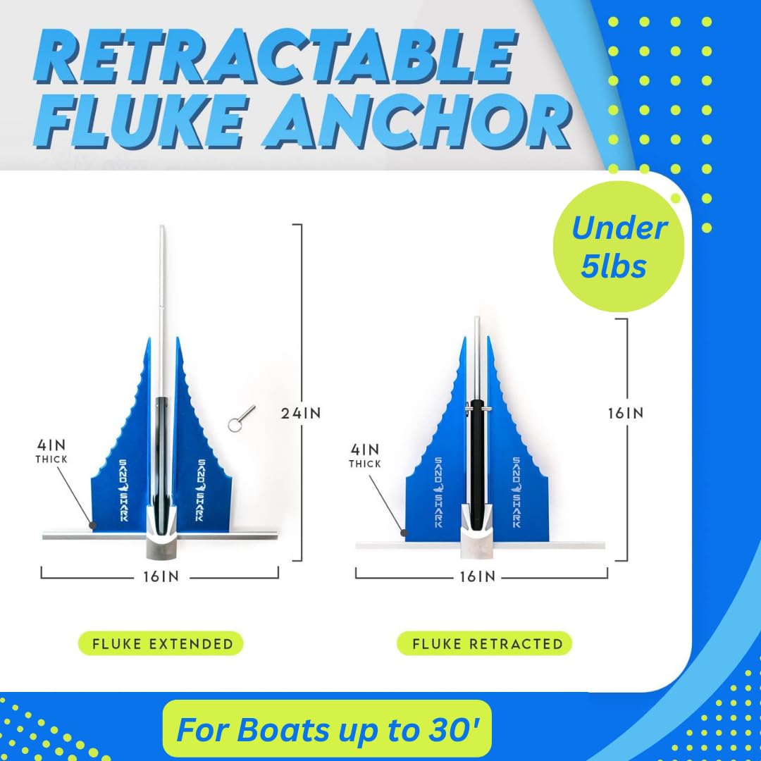 Premium Fluke Anchor with Retractable Shaft - Lightweight Aluminum Boat Anchor for Pontoon, Jet Ski & Small Boats Under 30ft | Easy Storage Sand Anchor Kit for Lakes, Rivers & Coastal Waters
