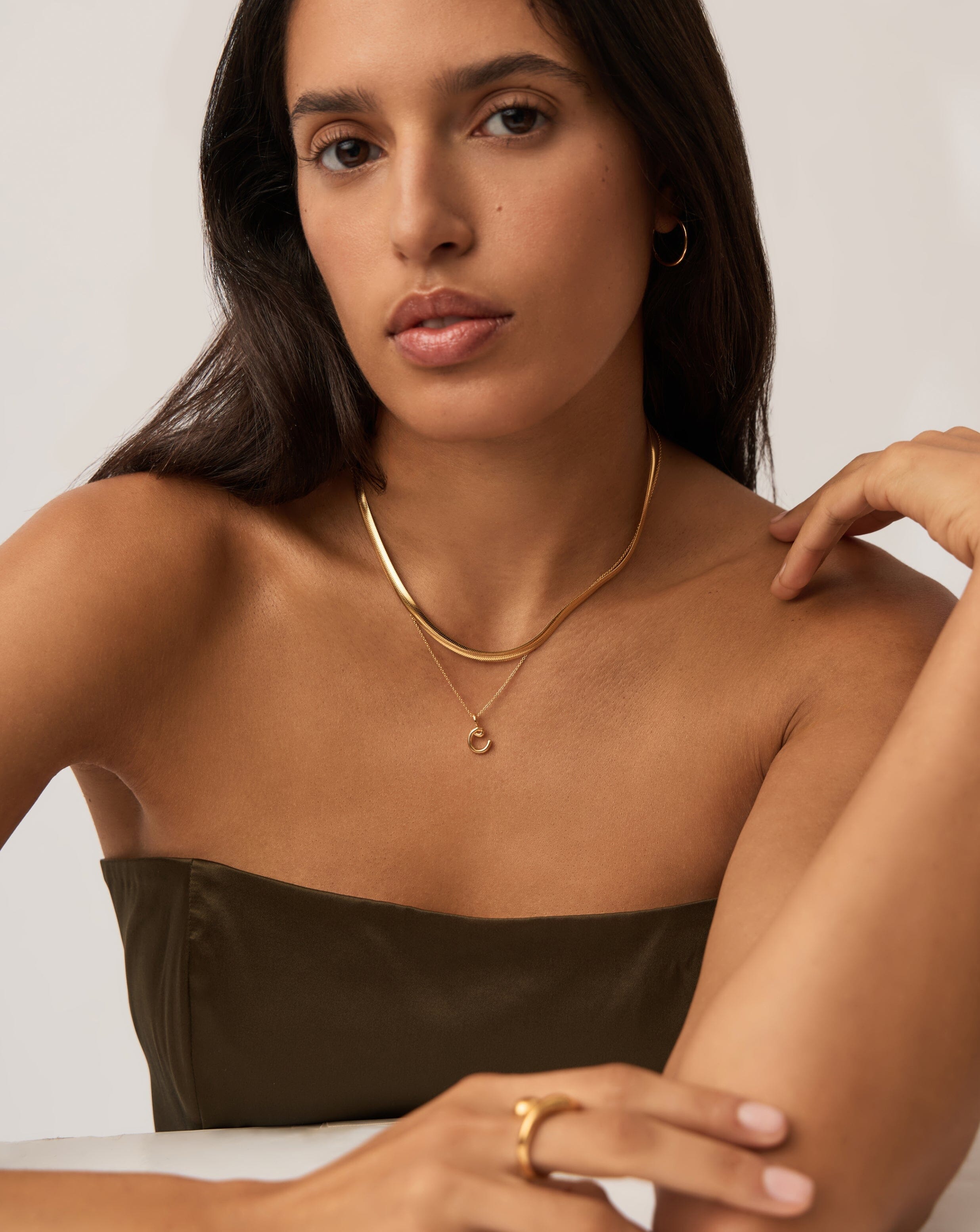 Curly Molten Mini Initial Necklace - Personalized Letter C Pendant in 18k Gold Vermeil | Dainty Layering Jewelry for Everyday Wear, Gifts for Her