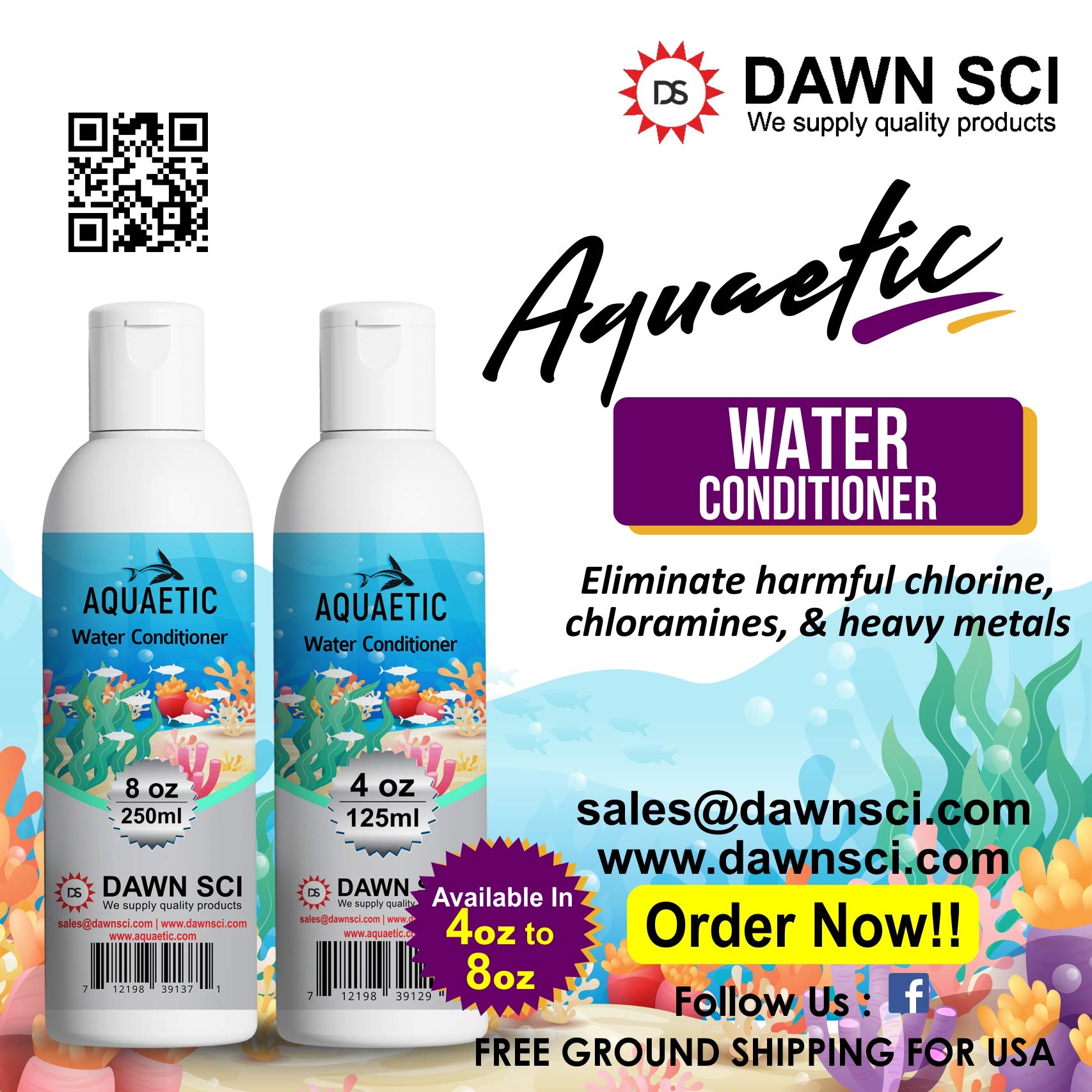 91371 Aquaetic Water Conditioner 8-Ounce Bottle - Removes Chlorine & Heavy Metals for Fish Tanks, Ponds & Aquariums | Safe for Freshwater & Saltwater Fish