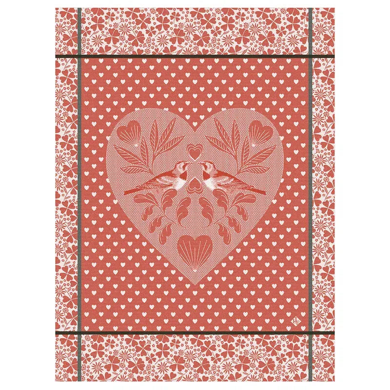 French Jacquard Cotton Tea Towel - Amour Red | Premium Kitchen Towel for Drying Dishes, Cleaning, and Decor