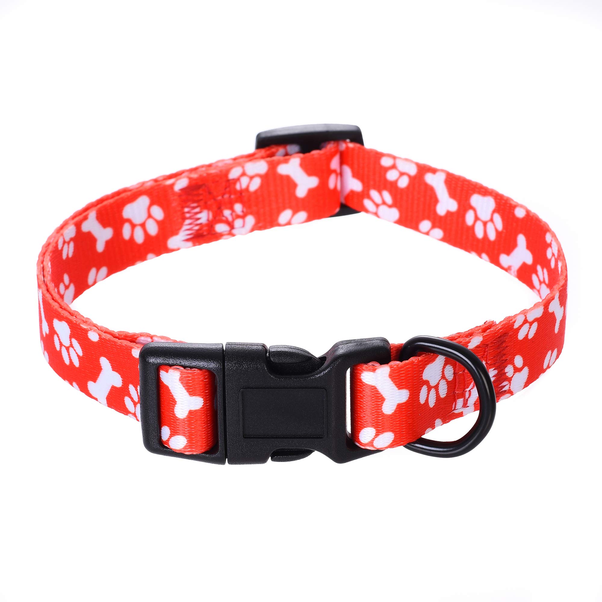 Premium Lightweight Dog Collar for Small & Medium Dogs - Cute Paws Bones Mustache Pattern | Soft Adjustable Puppy Collar for Boys & Girls | Perfect for Daily Walks, Training & Outdoor Adventures (Red, Large)