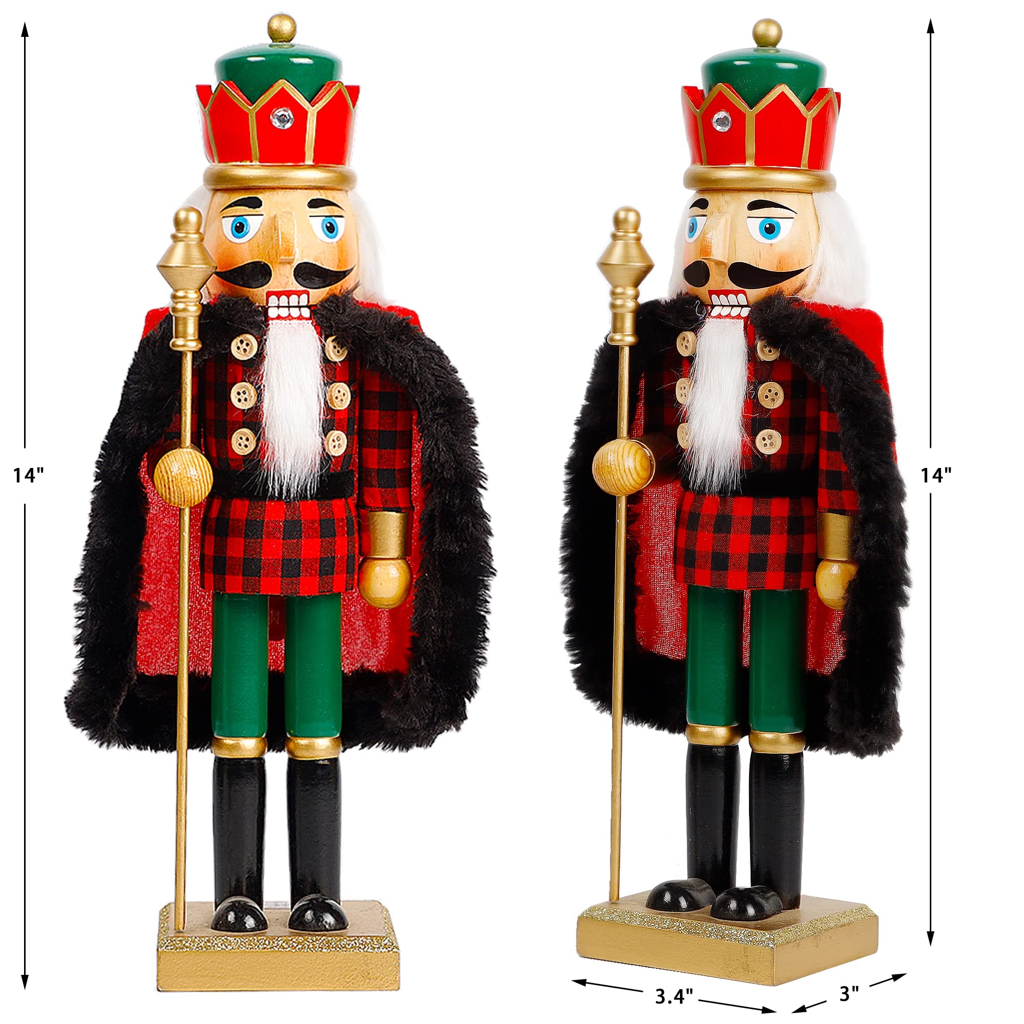 14 Inch Wooden Christmas Nutcracker King with Scepter - Large Holiday Tabletop Decor for Xmas Tree, Mantel & Festive Shelf Displays - Perfect for Holiday Parties, Home Decor & Gift Giving