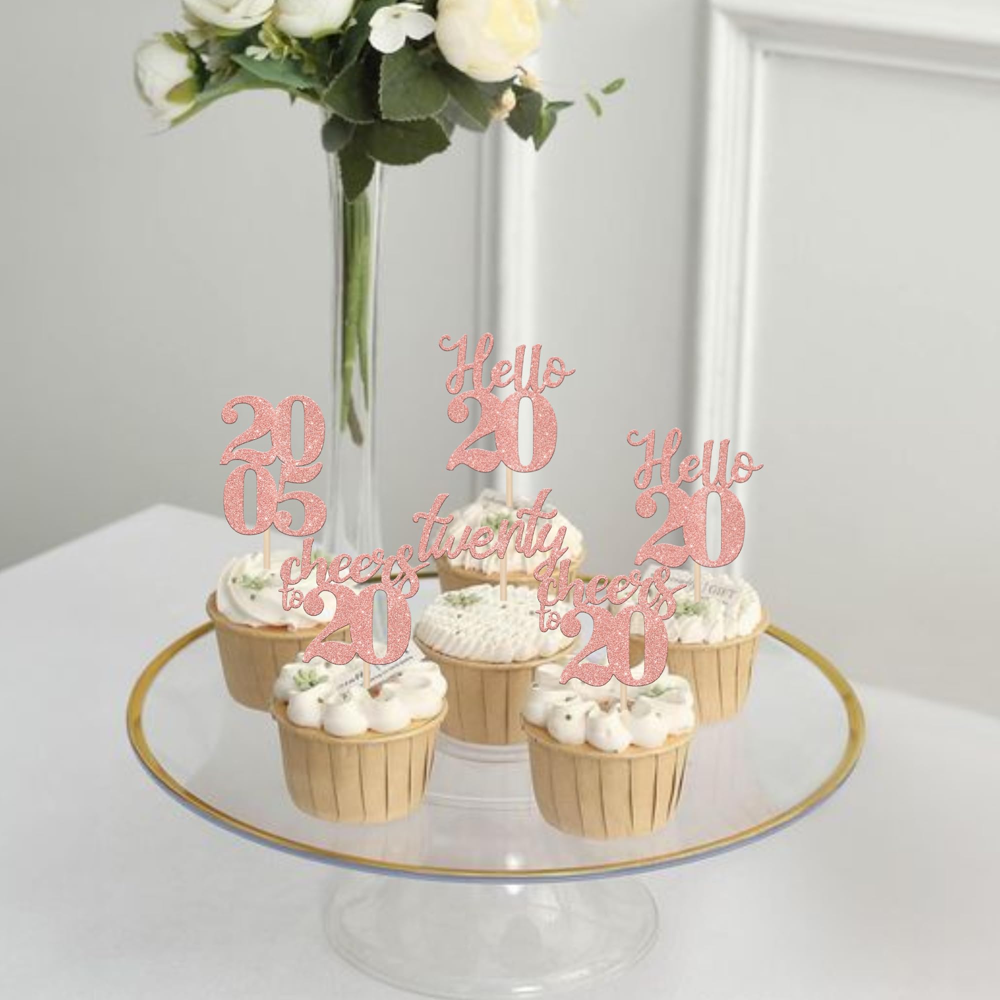 24 PCS 20th Birthday Cupcake Toppers - Glitter 