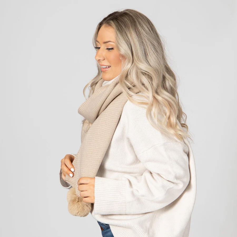 Quinn Knit Scarf with Pom Poms - Soft Winter Accessory for Women & Girls - Perfect for Cold Weather, Outdoor Activities & Fashion Outfits