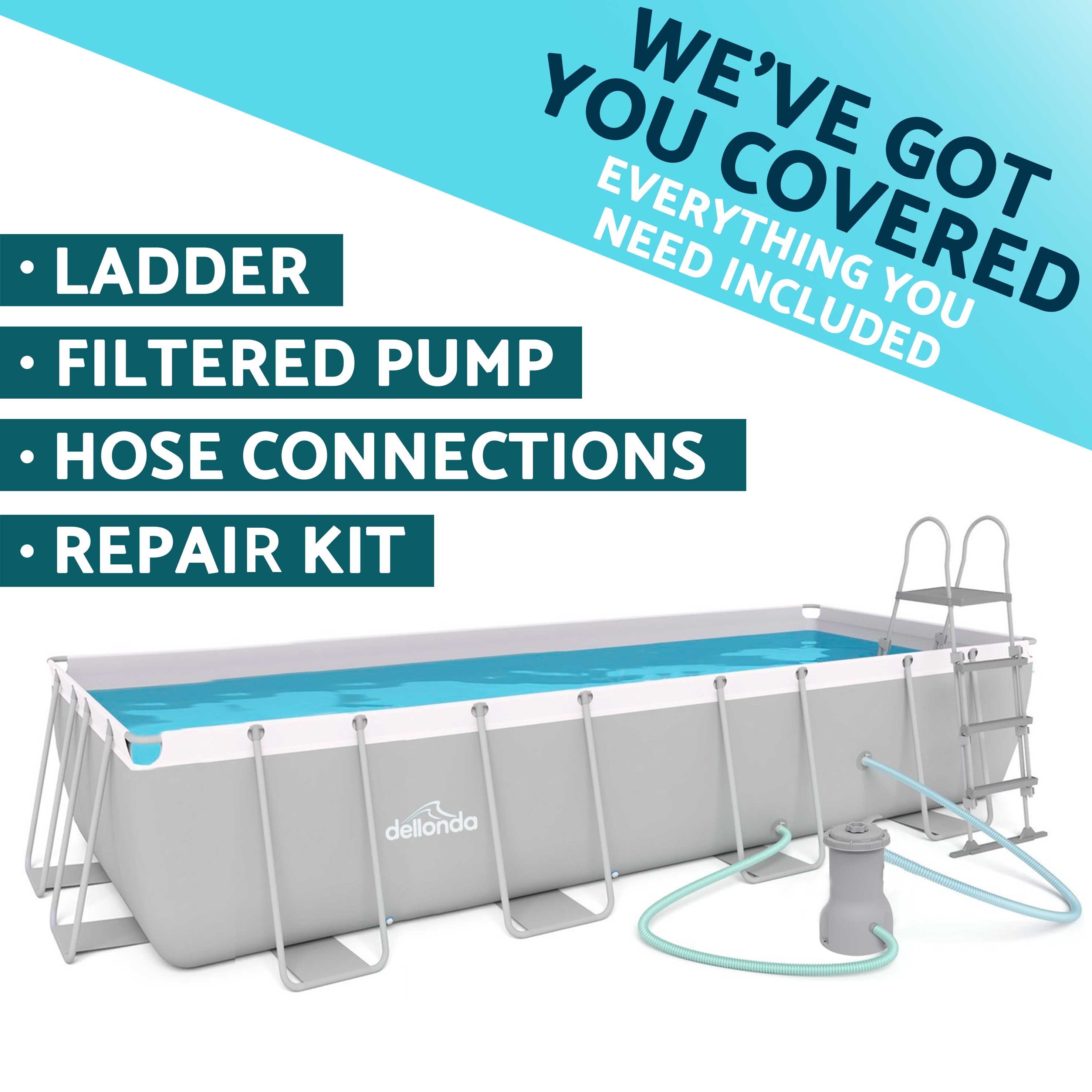 18ft Deluxe Steel Frame Swimming Pool Set - Rectangular Above Ground Pool with Ladder, Filter Pump & Cover | Perfect for Backyard, Family Fun & Summer Parties