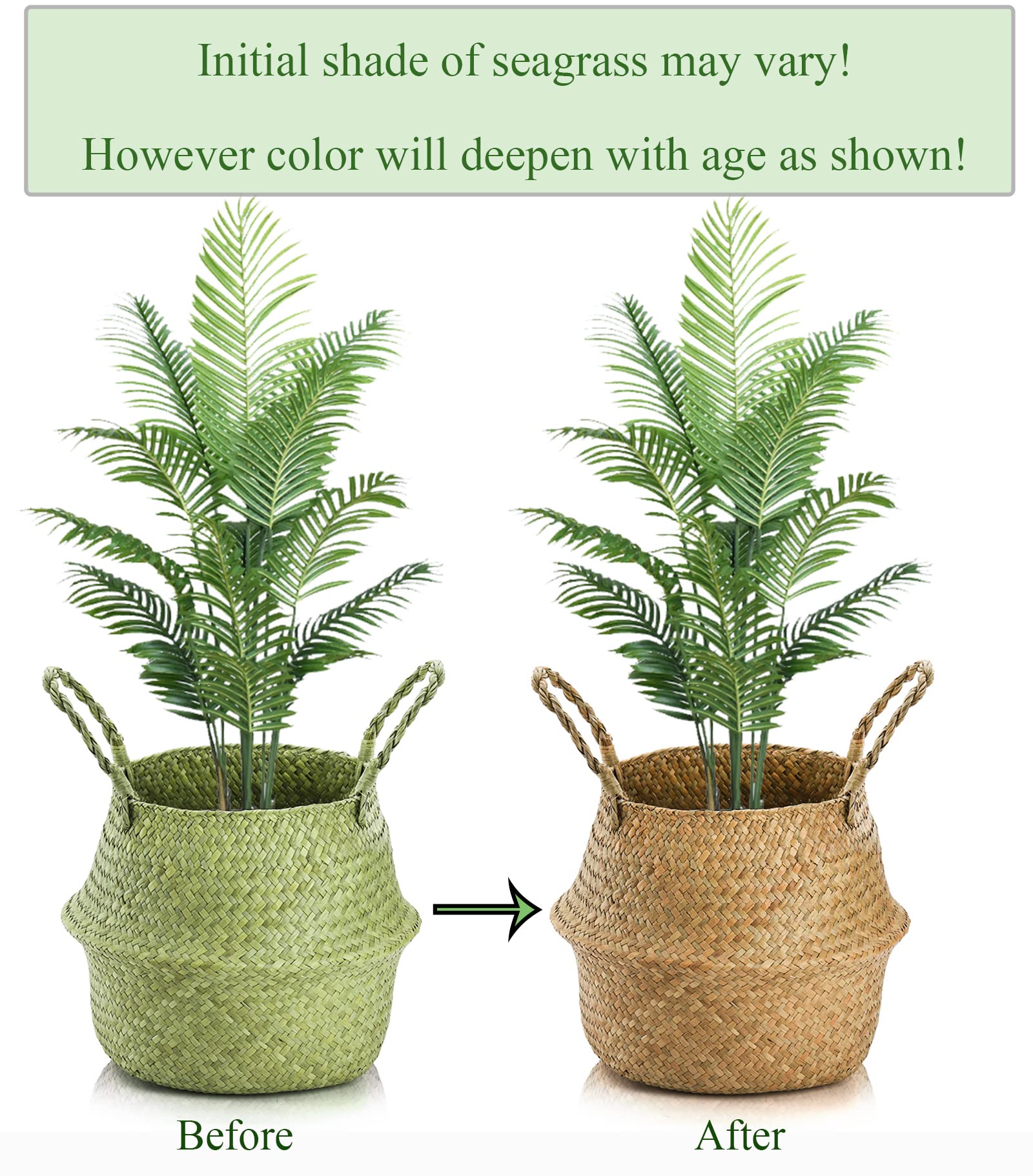 Yesland 2-Pack Woven Seagrass Baskets with Handles - Storage for Laundry, Plants & Picnic