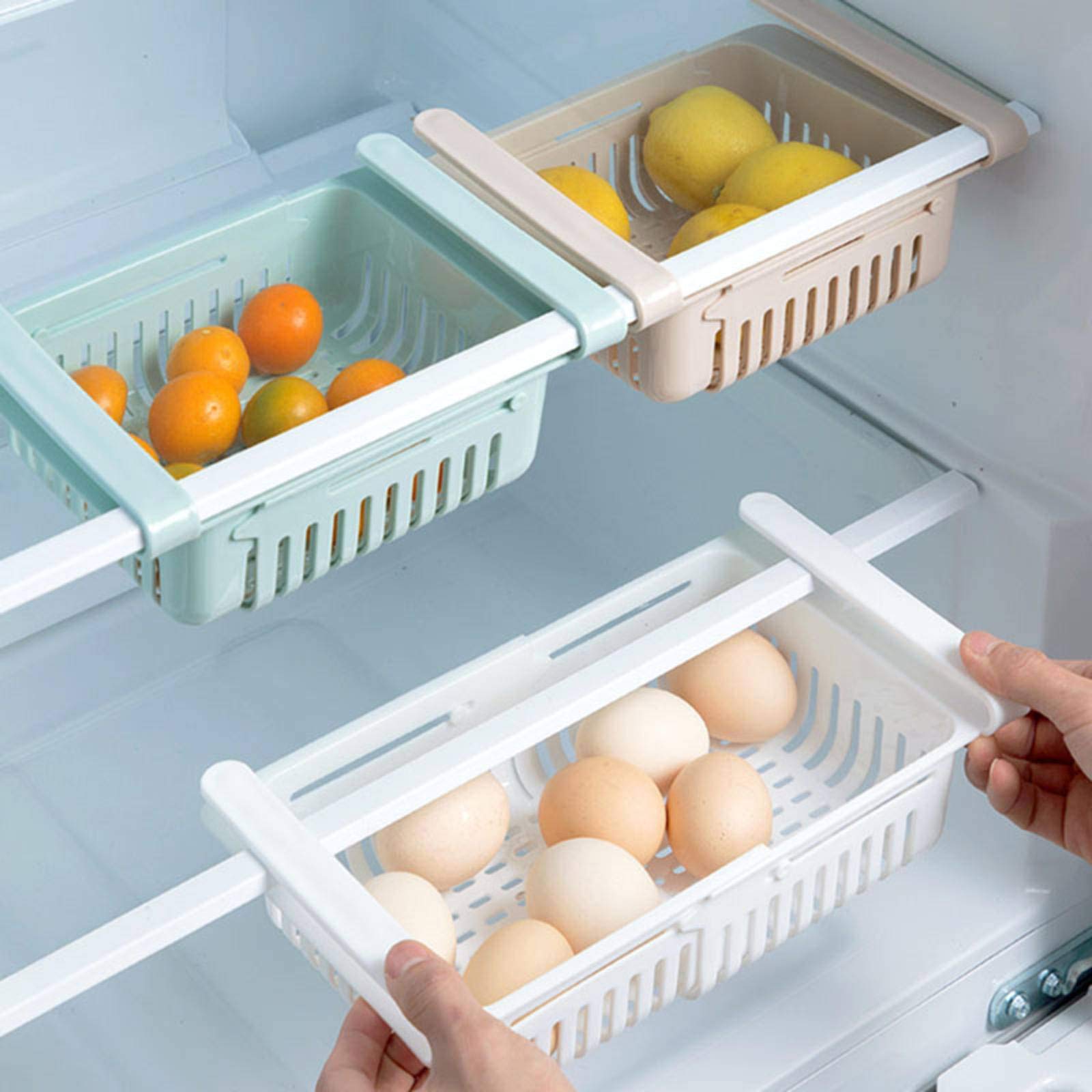Adjustable Stretchable Refrigerator Organizer Drawer - Pull-Out Storage Basket for Fridge Organization - Fresh Food Spacer Layer Rack - Perfect for Fruits, Vegetables and Snacks Storage