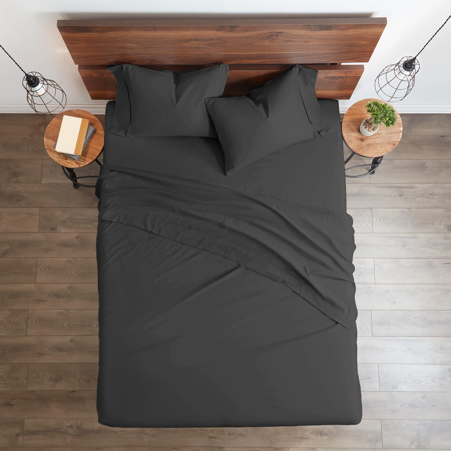 100% Certified Giza Cotton Pillowcase & Sheet Set - Queen Size, Soft Sateen Weave, Breathable Egyptian Cotton, Fits Up to 18-Inch Deep Pocket Mattress, Dark Grey - Perfect for Luxury Bedroom & Hotel Style Comfort