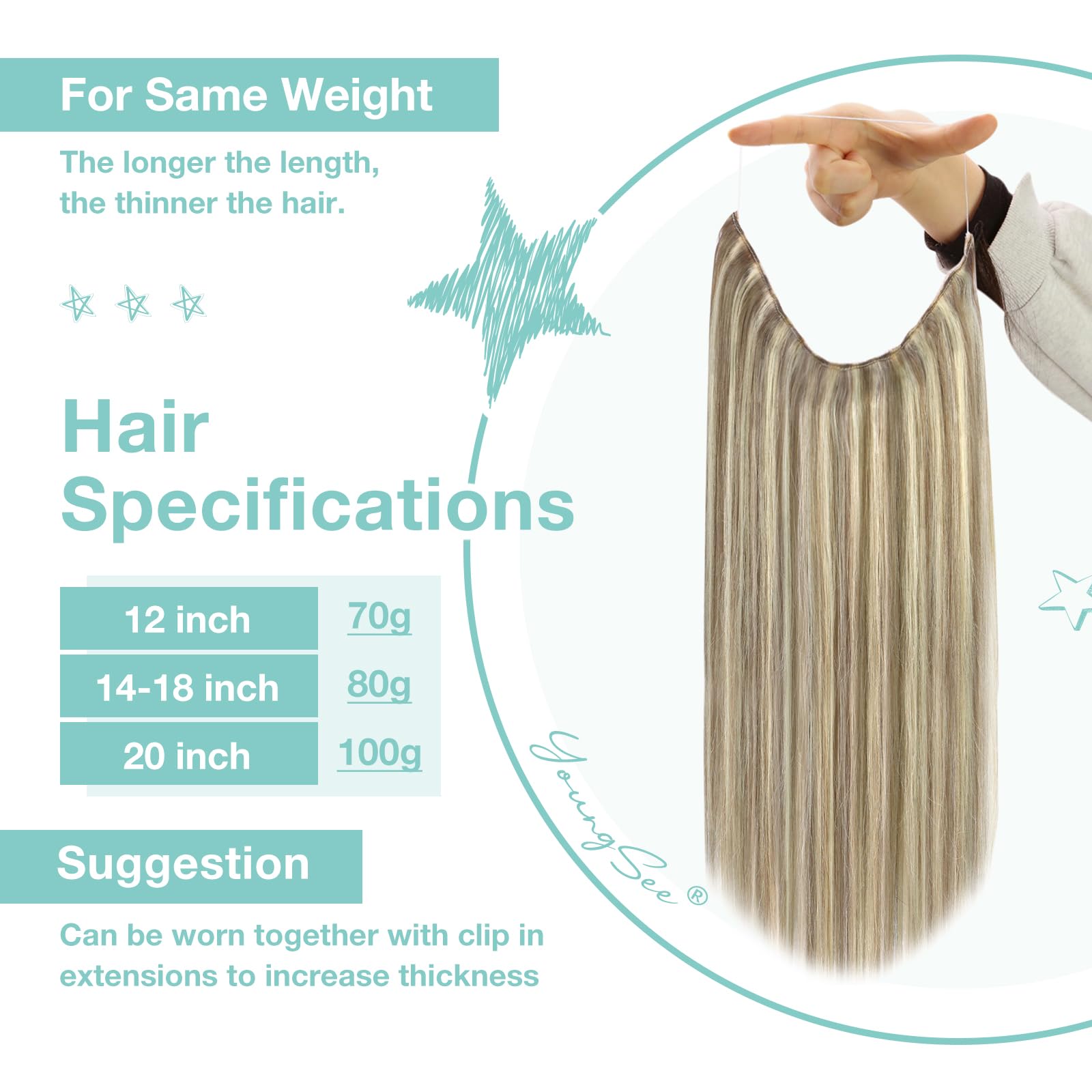 Premium 100% Human Hair Wire Hair Extensions for Women - Clip-In, Heat Resistant, Natural Look for Daily Styling & Special Occasions