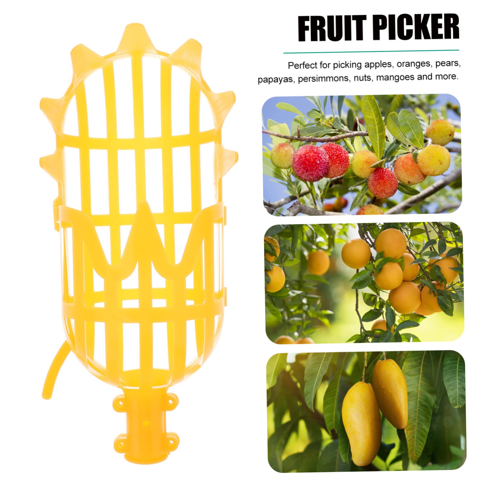 1 Pc Large Anti-Scuff Fruit Picker Basket - Long Reach Nut Gatherer for Pecan, Chestnut, Bayberry & Dates (Yellow) - Perfect for Harvesting, Gardening and Outdoor Fruit Collection