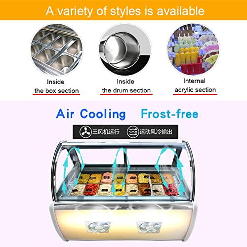 Kolice 18-Pan Commercial Gelato Display Freezer with Auto Defrost - Anti-Fog Glass, LED Lighting & Air Convection Cooling - Perfect for Ice Cream Shops, Bakeries, Cafes and Dessert Stores